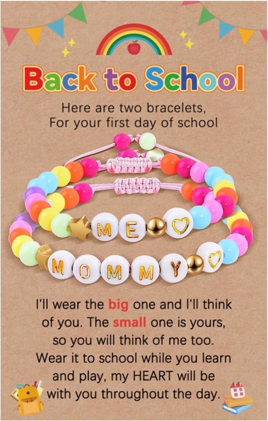 BOCHOI Mommy and Me Bracelets Mother and Daughter Son Matching Heart Dinosaur Bracelets Stars Wish Set Back to School Gifts First Day of School Bracelets for Boys Girls Christmas Birthday Gifts