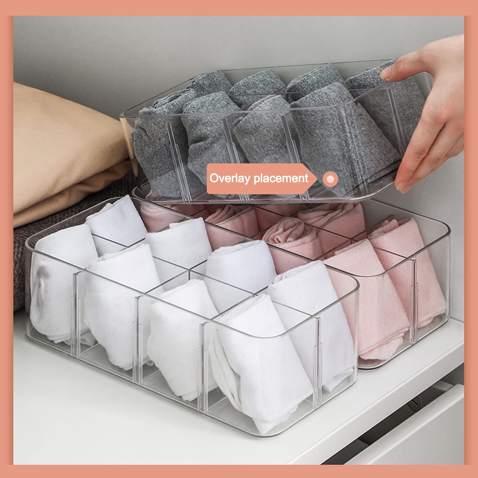 Juego de 2 cajones de ropa interior, contenedores de almacenamiento plegables con 4 y 8 rejillas, separadores plegables para armario para una nización eficiente del armario, solución de almacenamiento
