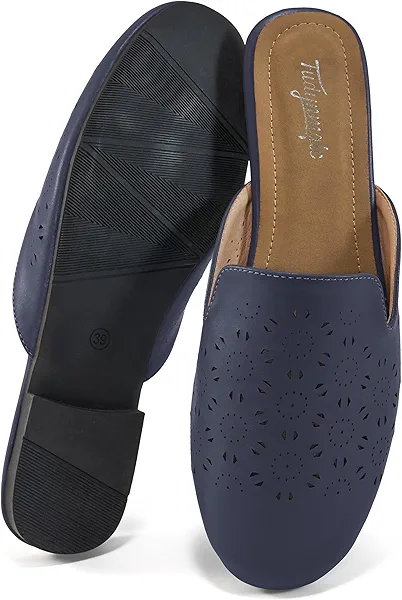 Mules for Women Flats Comfortable Round Toe Womens Mules Shoes Breathable Slip On Backless Slide Loafers for Women