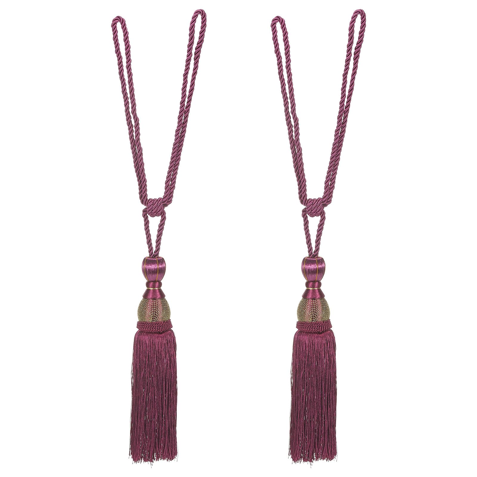PATIKIL Curtain Tiebacks, 2 Pack 16" Elegant Handmade Curtain Holdbacks Rope with Tassel Home Office Hotel Decorative, Dark Purple