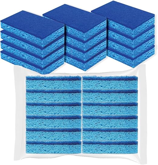 12 PCs Non-Scratch Heavy-Duty Kitchen Sponges – Highly Absorbent, Quick-Drying Biodegradable Sponges for Dishes, Countertops, Sink & Car – Blue Color