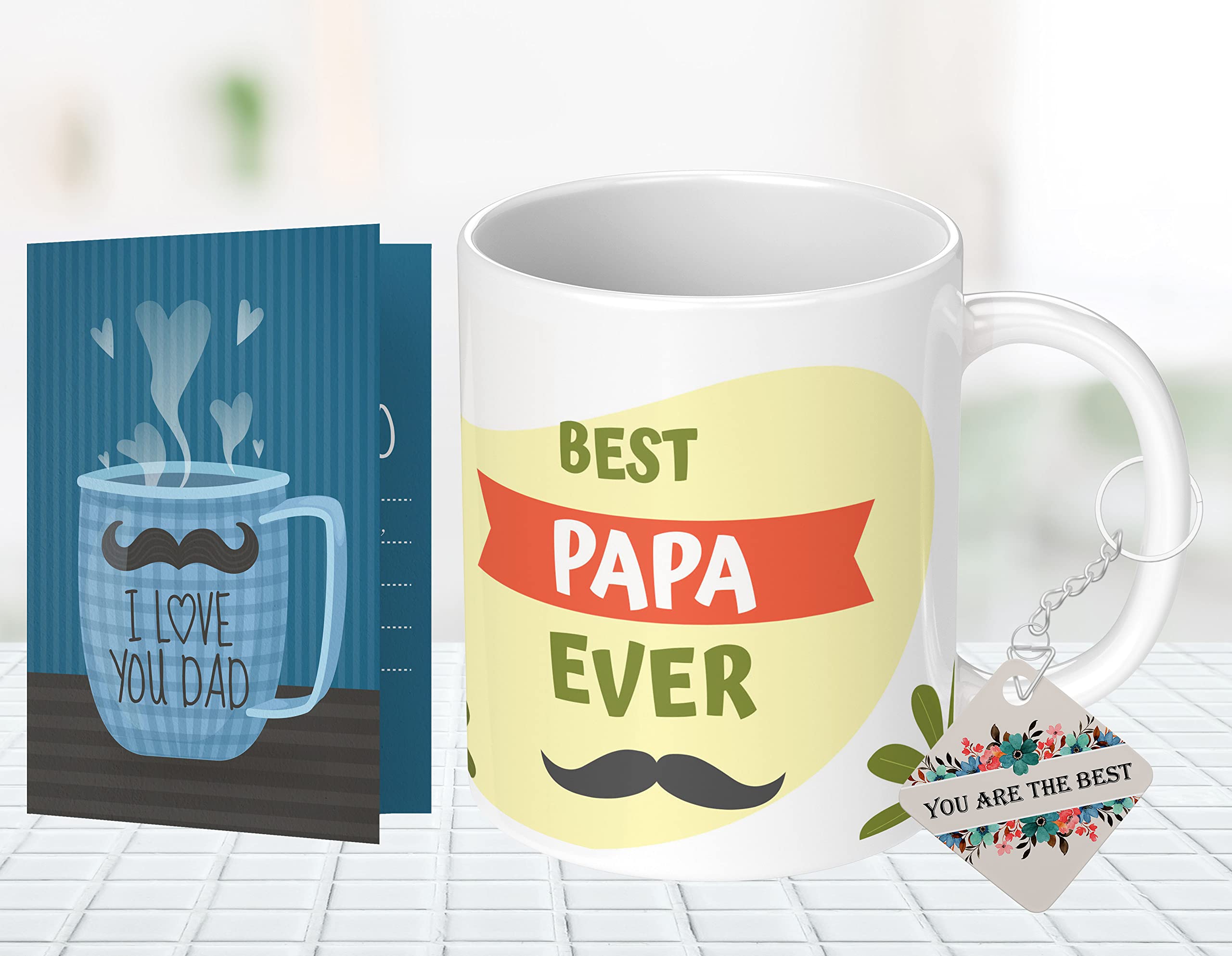 NH10 DESIGNS Mug with You are The Best Keychain and Card Home Decorative Written Mug Birthday Anniversary Gift for Papa Ji Father's Day Gift for Papa Ji Mug Gift for Papa (DADTNYWMKC 48)