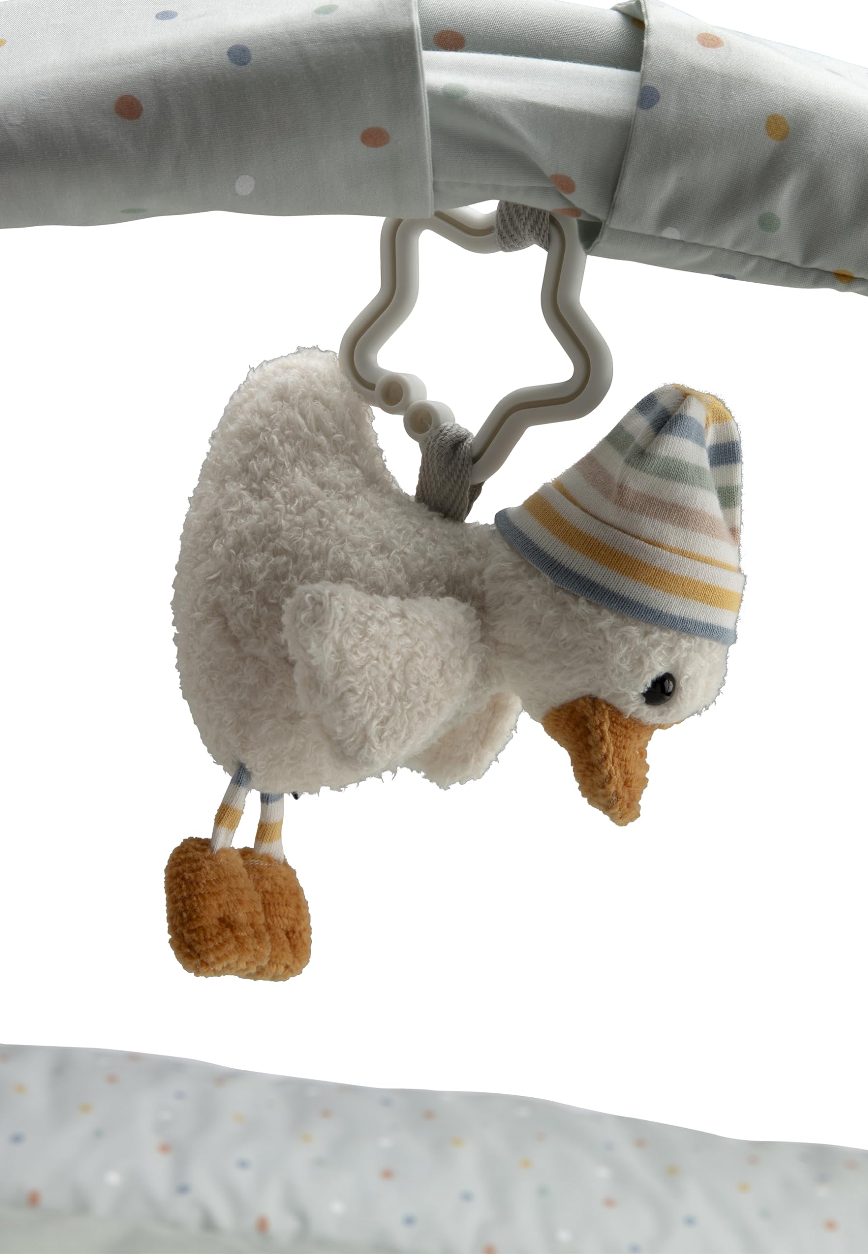 Spielbogen Ente Edda Lou, Baby Krabbeldecke 80 x 100 cm mit abnehmbarem Spielzeug und Kuscheltier, Spieldecke