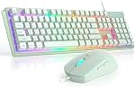 Ensemble Clavier et Souris de Jeu, MageGee K1 Clavier Rétroéclairé LED RGB avec Couverture Transparente, 104 Touches Clavier de Jeu pour Ordinateur/Portable (Blanc)