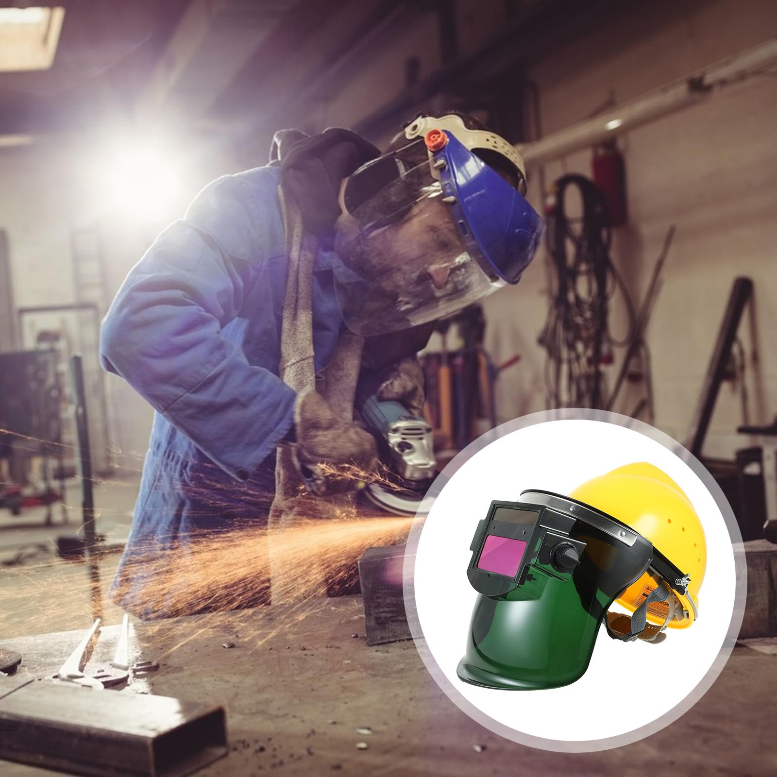 KOMBIUDA Saldatura Autoscurante Solare con Schermo Protettivo Pieno Facciale e Casco di Sicurezza Giallo Automatica Ampio Campo Visivo Rilevatore Alta Efficienza