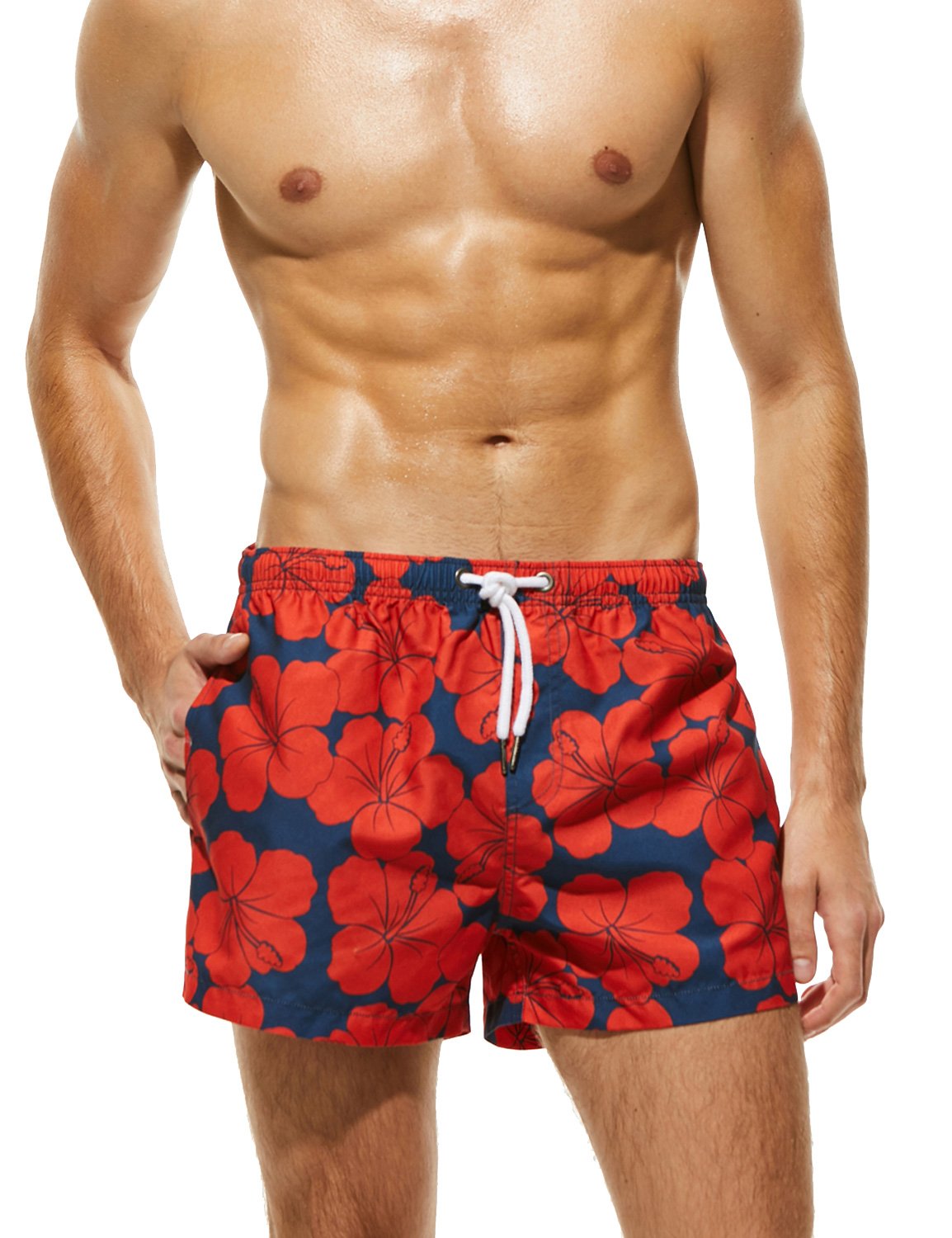 SEOBEAN Mens Sports Surfing Short Swimwear Board Shorts (Small / 25-27 Inches, 81301 Red)