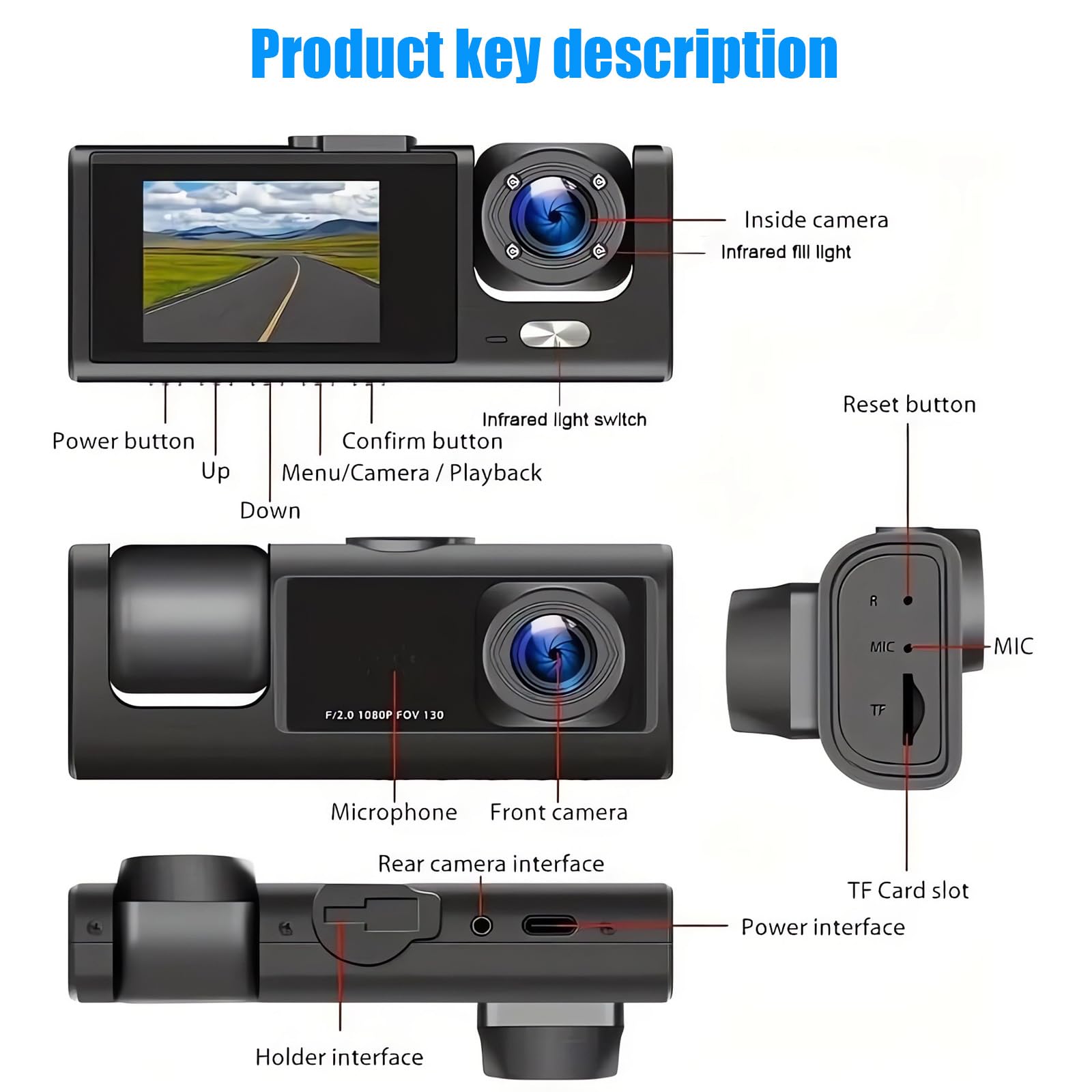 Dashcam Voiture Avant Arrière, HDR Vision Nocturne, capteur G+Carte 32Go
