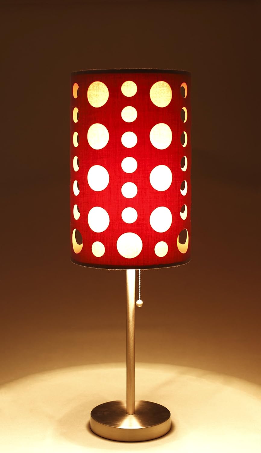 SH Lighting Retro Dual Shade Table Lamp - Features Fabric Outer Shade & Color Inner Shade - 30" Tall Great for Living Rooms or Bedrooms (Grey/Red)