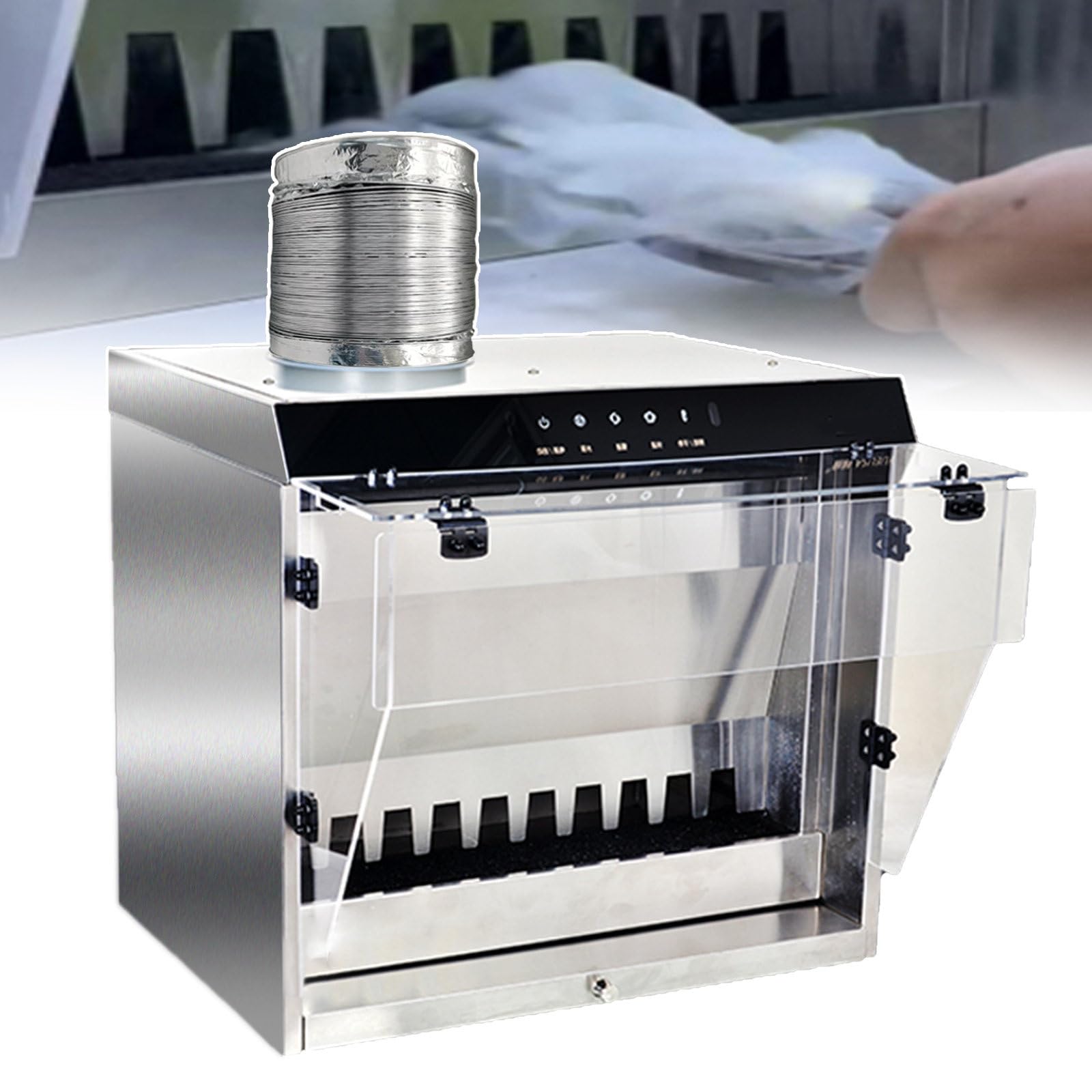 Cabina verniciatura, cabina verniciatura per aerografo con cortina d'acqua (2200l/h)+ventola (1480m³/h),filtraggio,con controllo gestuale/touch e pompa dell'acqua a sollevamento automatico