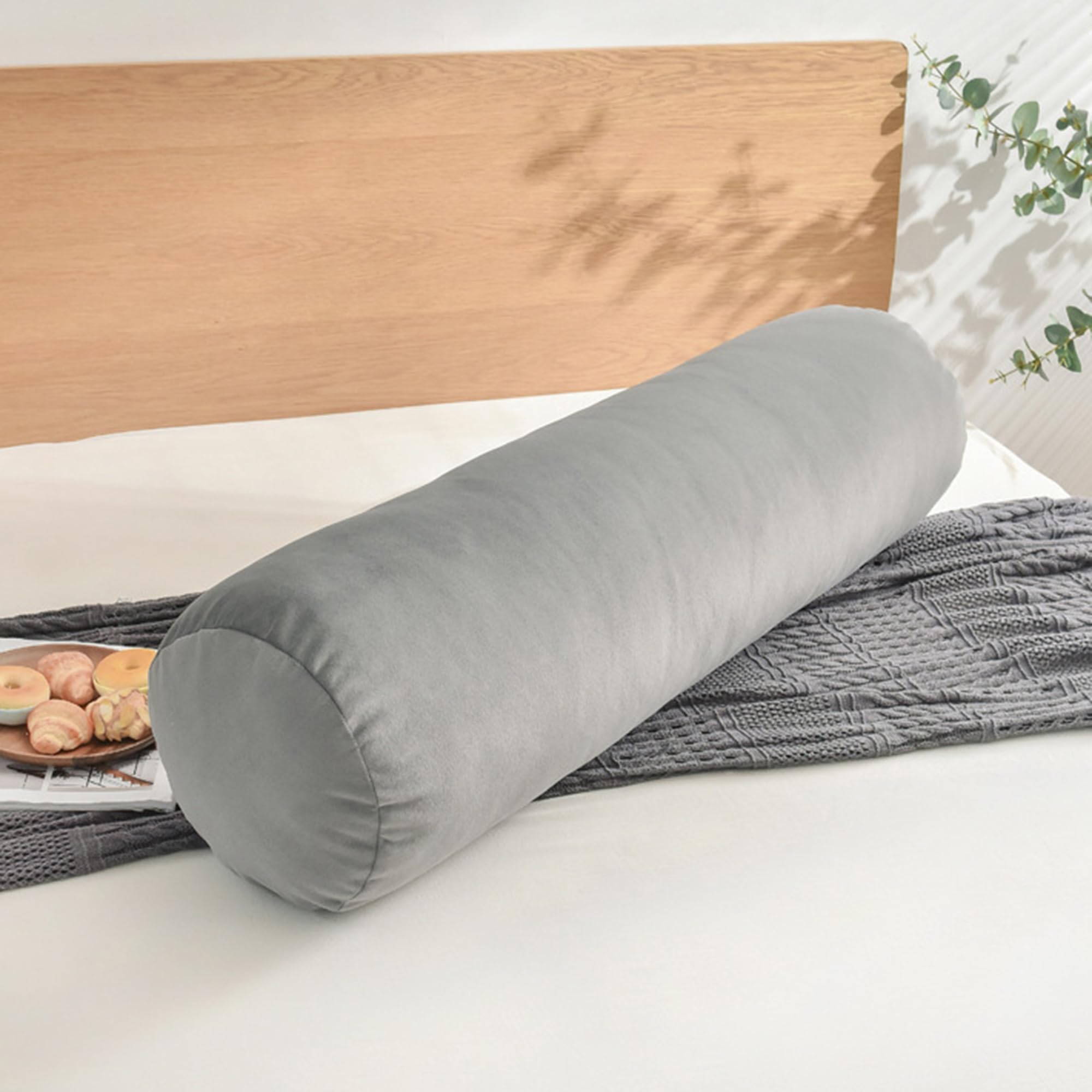 Coussin de soutien du cou, coussin cervical en rouleau - Coussin lombaire pour canapé/lit/canapé, lit, coussin de soutien dorsal, coussin de tête de lit (90 x 25 cm, gris)