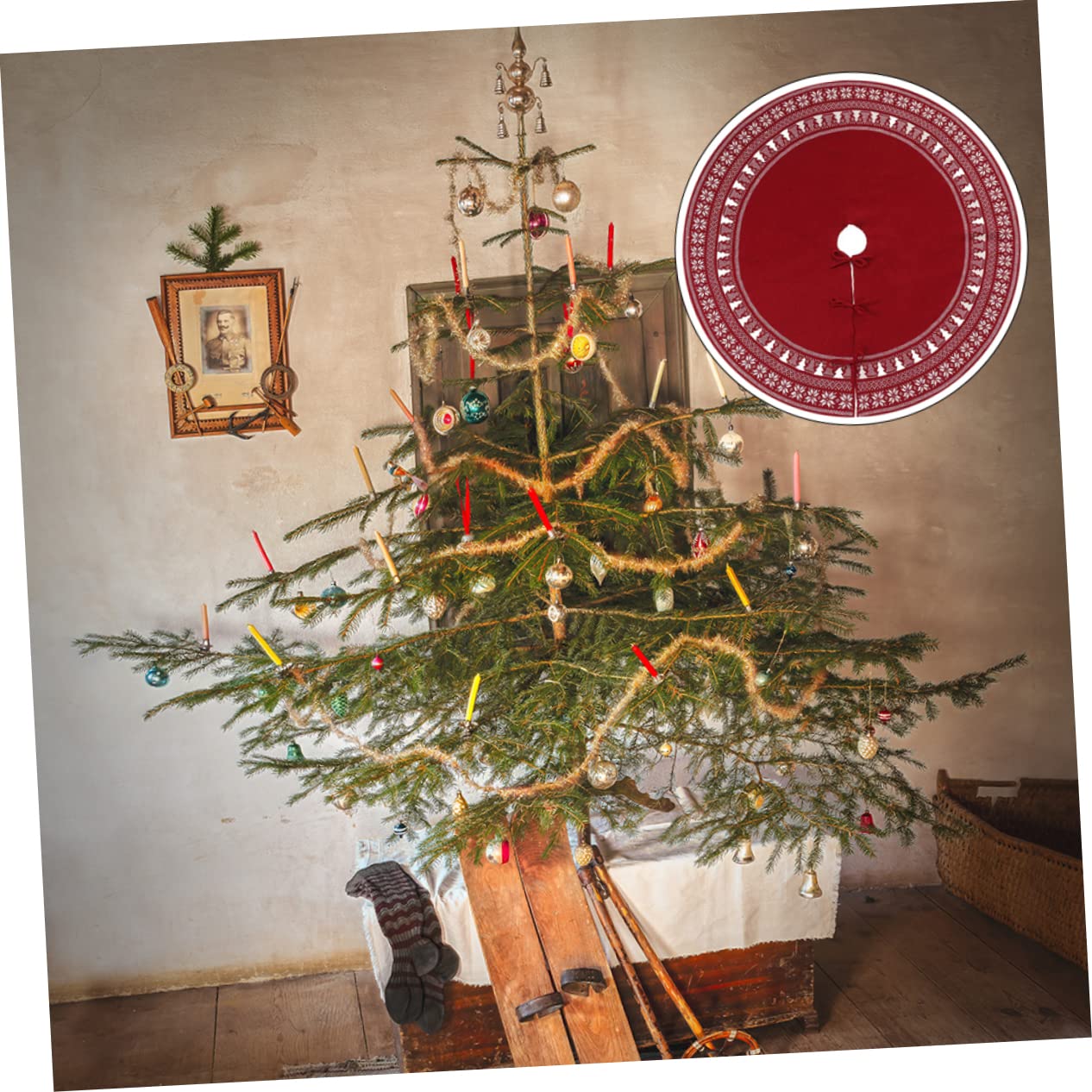 Weihnachtsbaum Schürze aus Acrylfasern Rot Großer Radius 122cm Komfortabel und Doppelfunktional für Festliche Weihnachtsdekoration Am Eventort