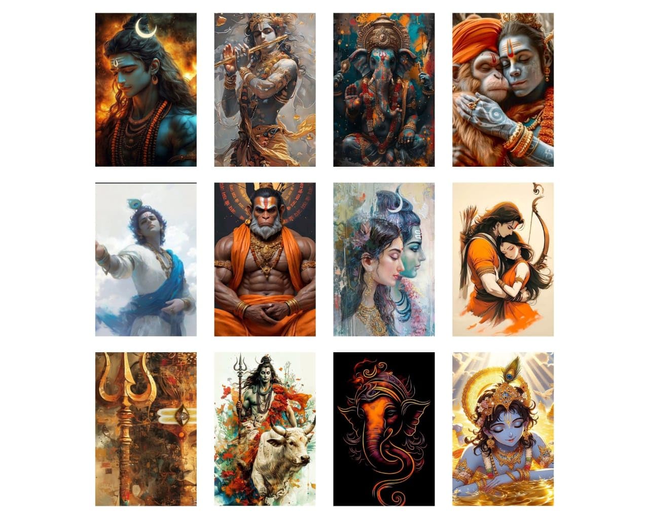 Posters Inc Set of 12 Aesthetic Divine God Posters, Spiritual Deity Wall Art for Peace and Serenity, HD Quality Print on 300 GSM A4 Size 8 * 12 Inch, Glue Dots Included, God Posters for Wallart Decor