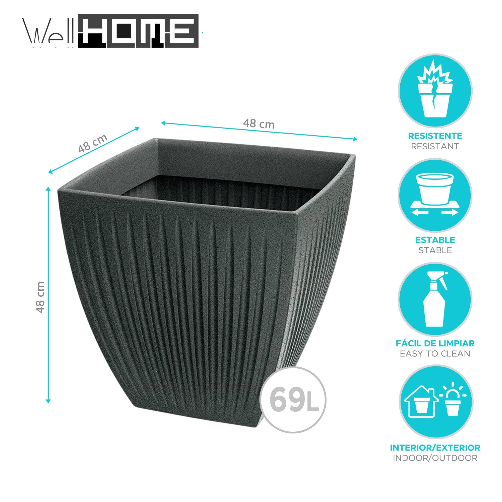 Well Home Maceta de Rotomoldeo Latia Square MIDL Ø48x48 Grafito Granito