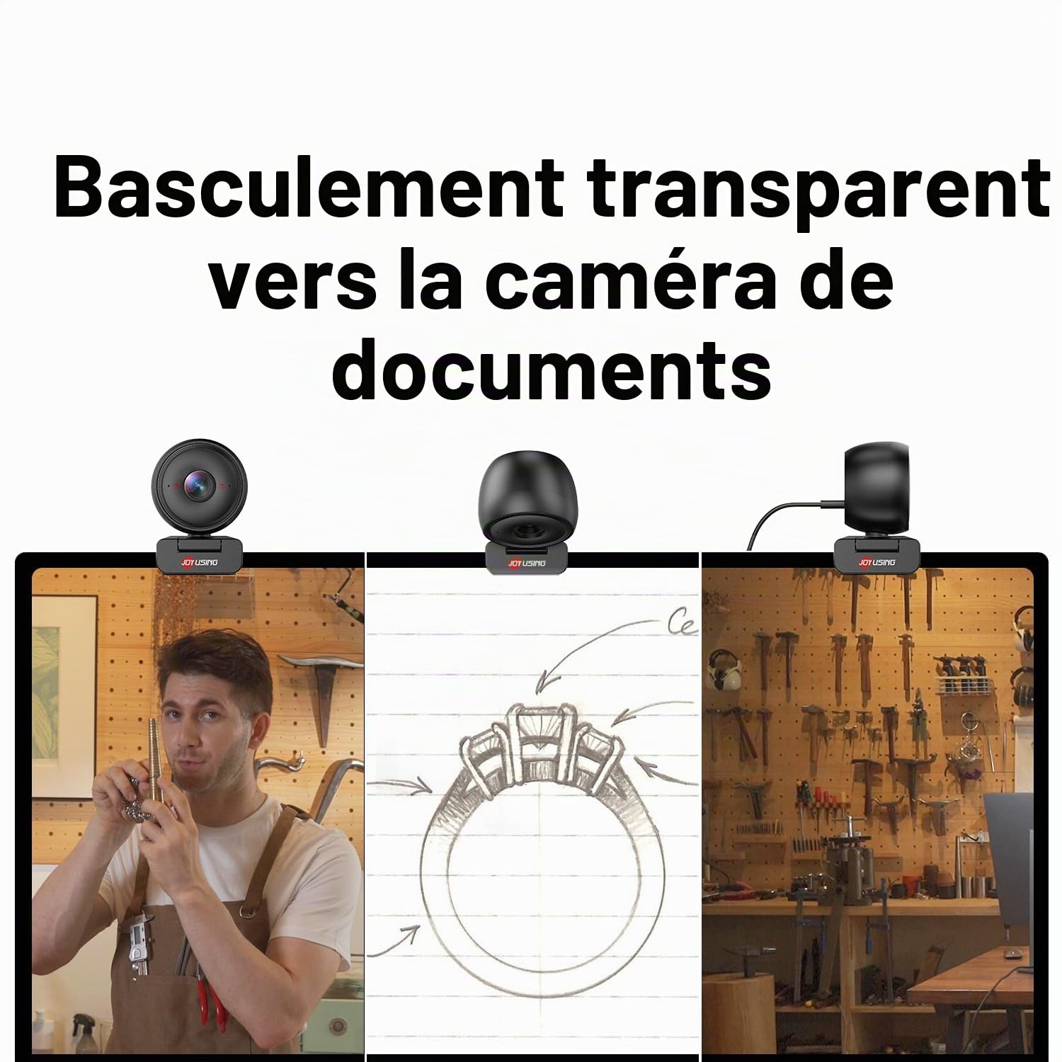 JOYUSING Flip600R 4K Webcam Streaming Ultra 4K HD Autofocus PDAF Microphones avec réduction du bruit FOV 73° Correction automatique de la lumière Caméra de confidentialité en