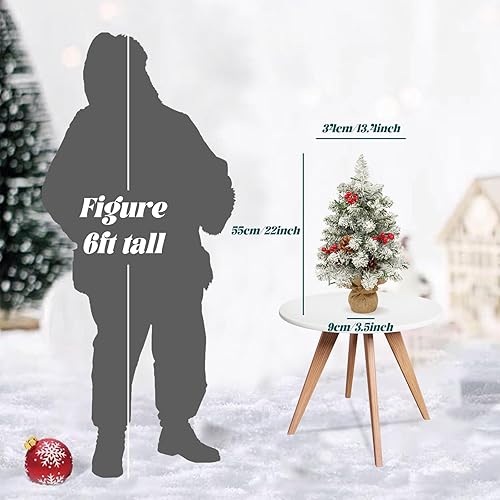 Miniatura 4 de Árbol de Navidad Uten Acoplado de Nieve Pequeño, Conos de Pino RedondosFrutas Rojas, 40 LED Impermeables Caja de Batería con Base de Cemento Mini