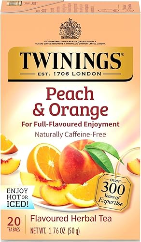Twinings Peach & Orange Herbal Tea Individually Wrapped Bags, 20 Count (Pack of 