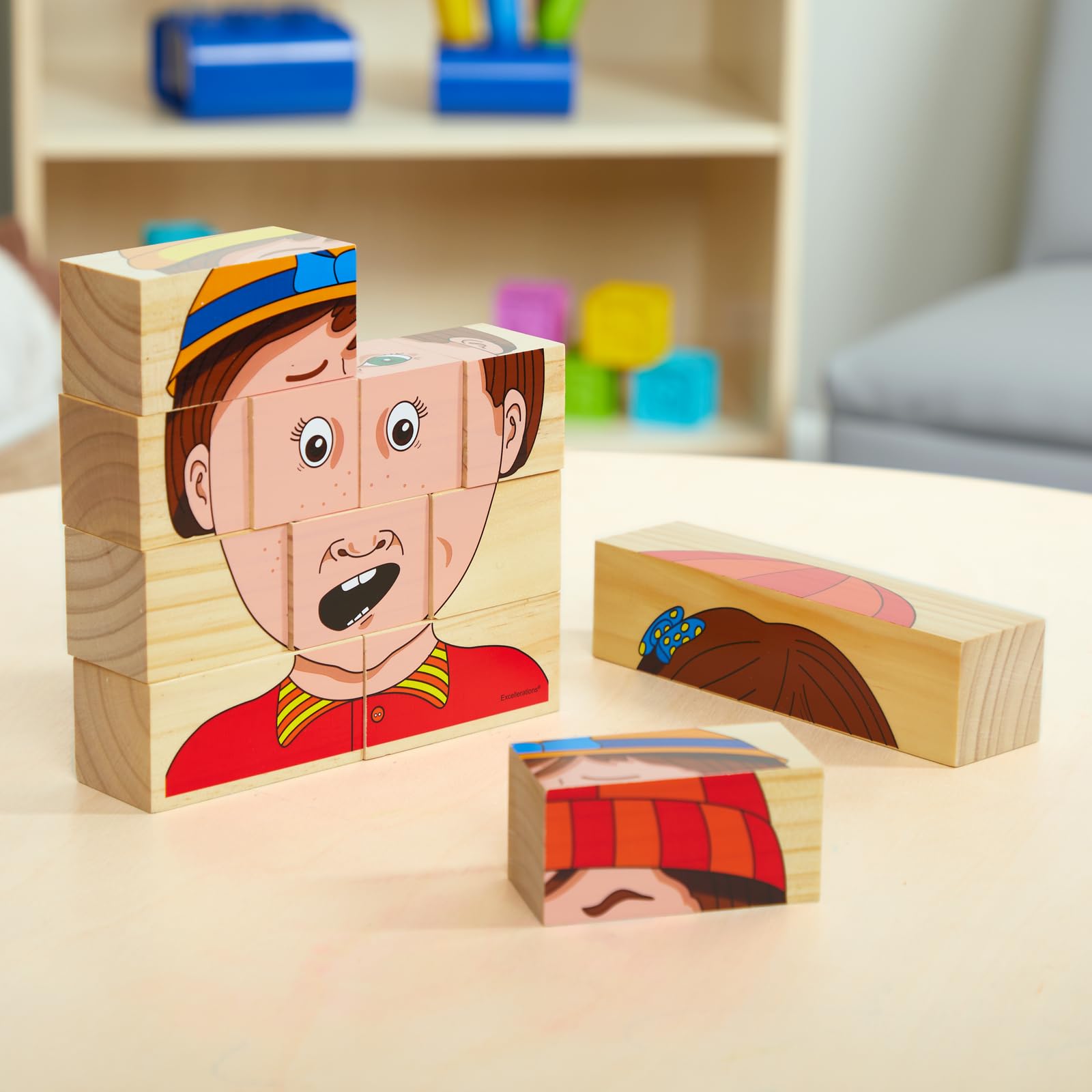 Excellerations Wooden Changing Emotions Block Puzzle, Social Emotional Learning, Preschool, Educational Toy, Kids Toys