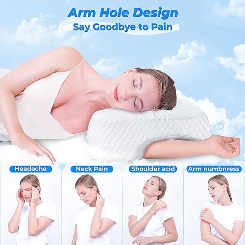 Miniatura 3 de SAHEYER Almohada para dormir de lado con orificio para el brazo, sistema de alivio de hombros con agujero de 3 brazos, almohada de espuma