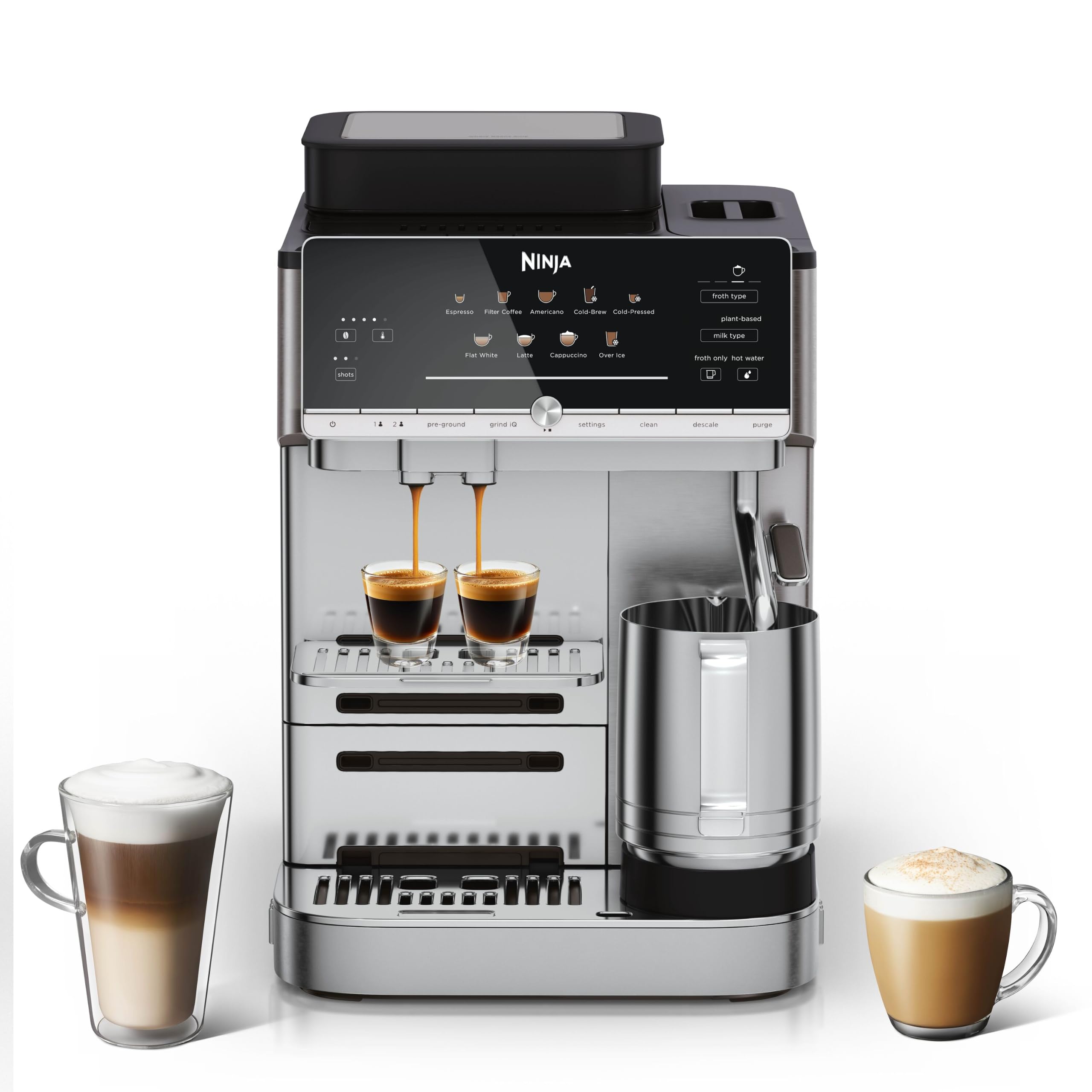 Ninja AutoBarista AE1001EU automatyczny ekspres do kawy, kawy filtrowanej i Cold Brew, 10 programów do napojów i 4 ustawienia spieniania mleka, nadają się do mycia w zmywarce, zdejmowane części