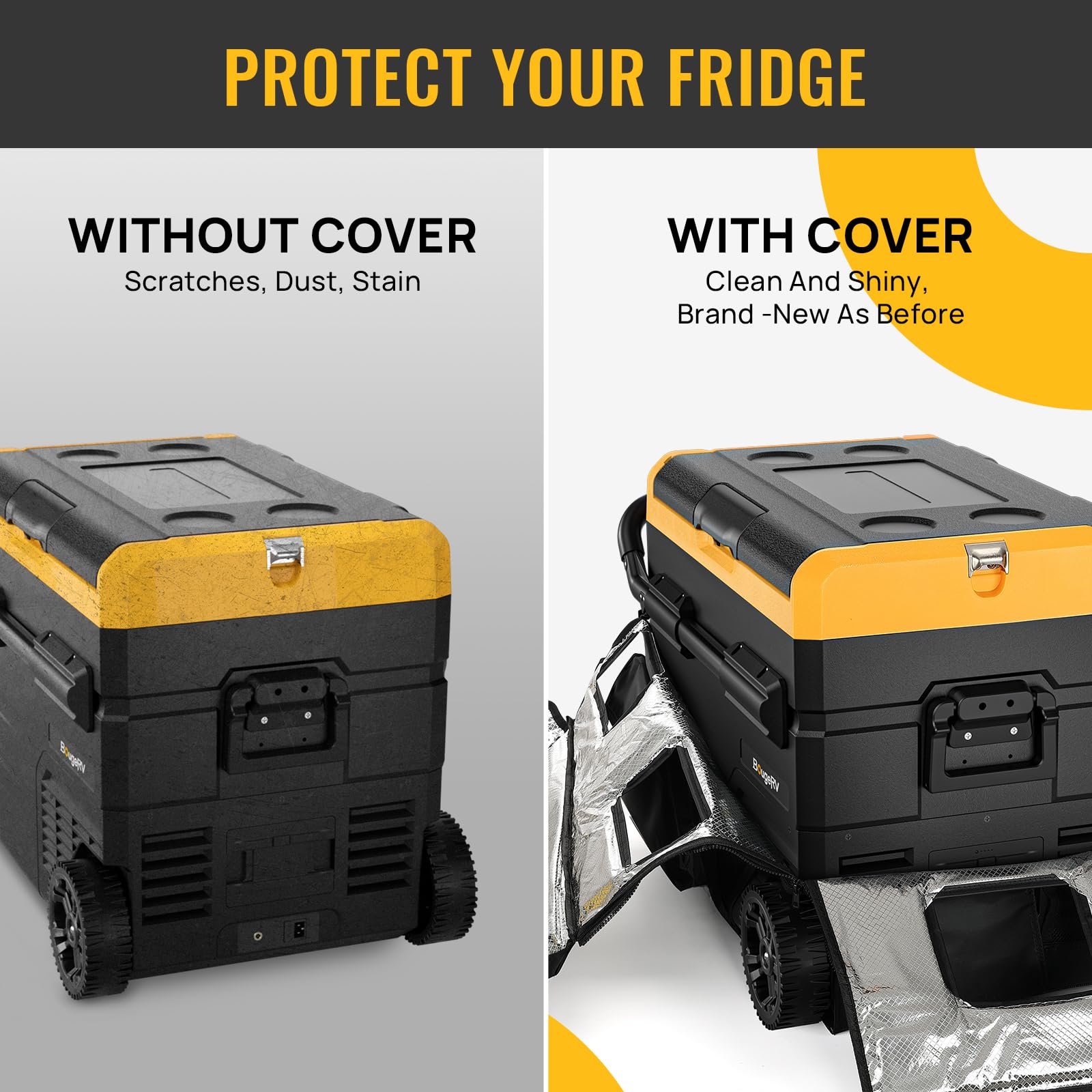 BougeRV 37 Quart Car Refrigerator Carrying Case, Black, Insulated, Protective Materials, Excellent Ventilation, Extra Storage Space on Fridge.com