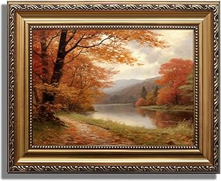 KBKBART Gold Framed Canvas Wall Art for Living Room, Vintage Fall Landsc...