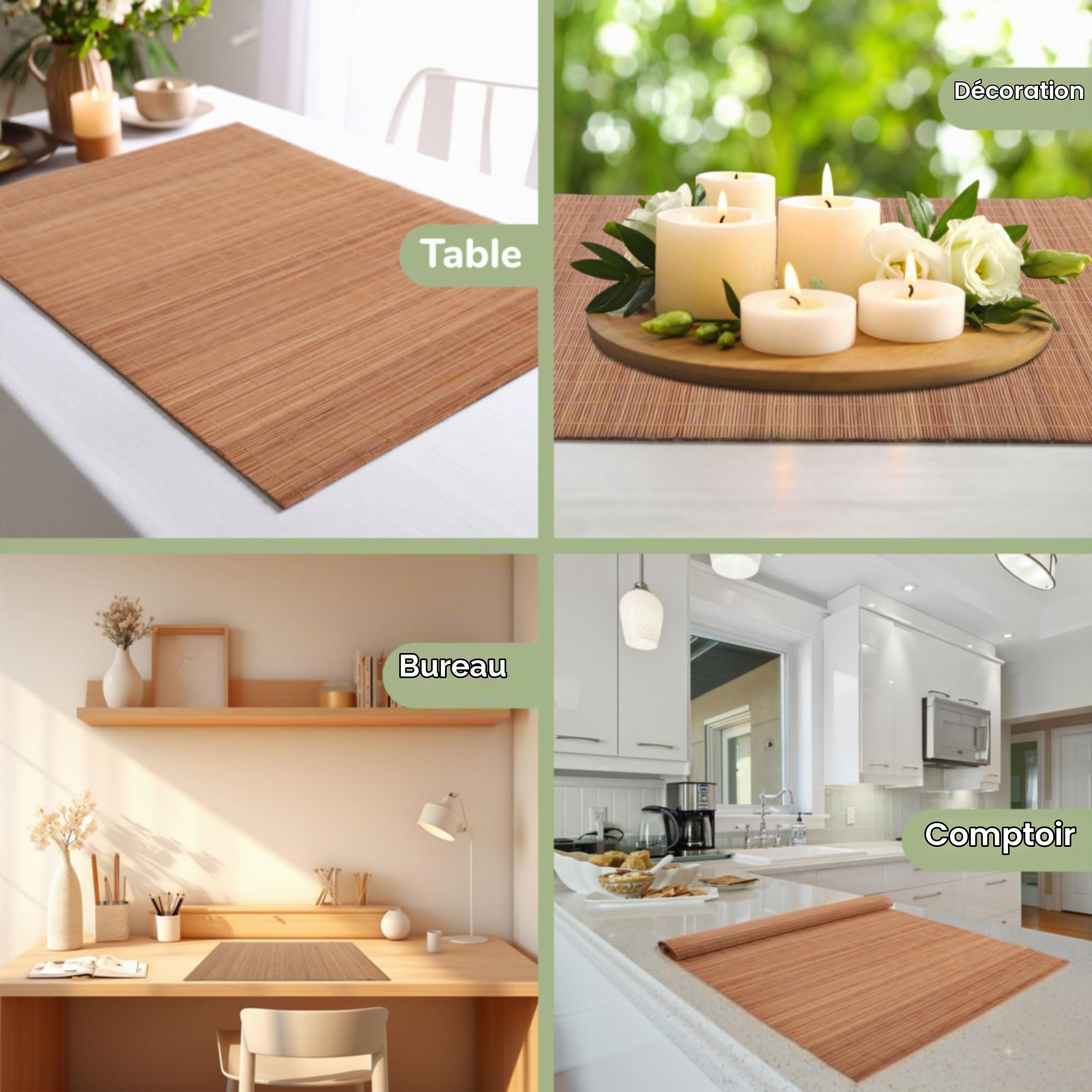 BambooMN Lot de 8 Sets de Table en Bambou pour sushis Marron 45,7 x 33 cm