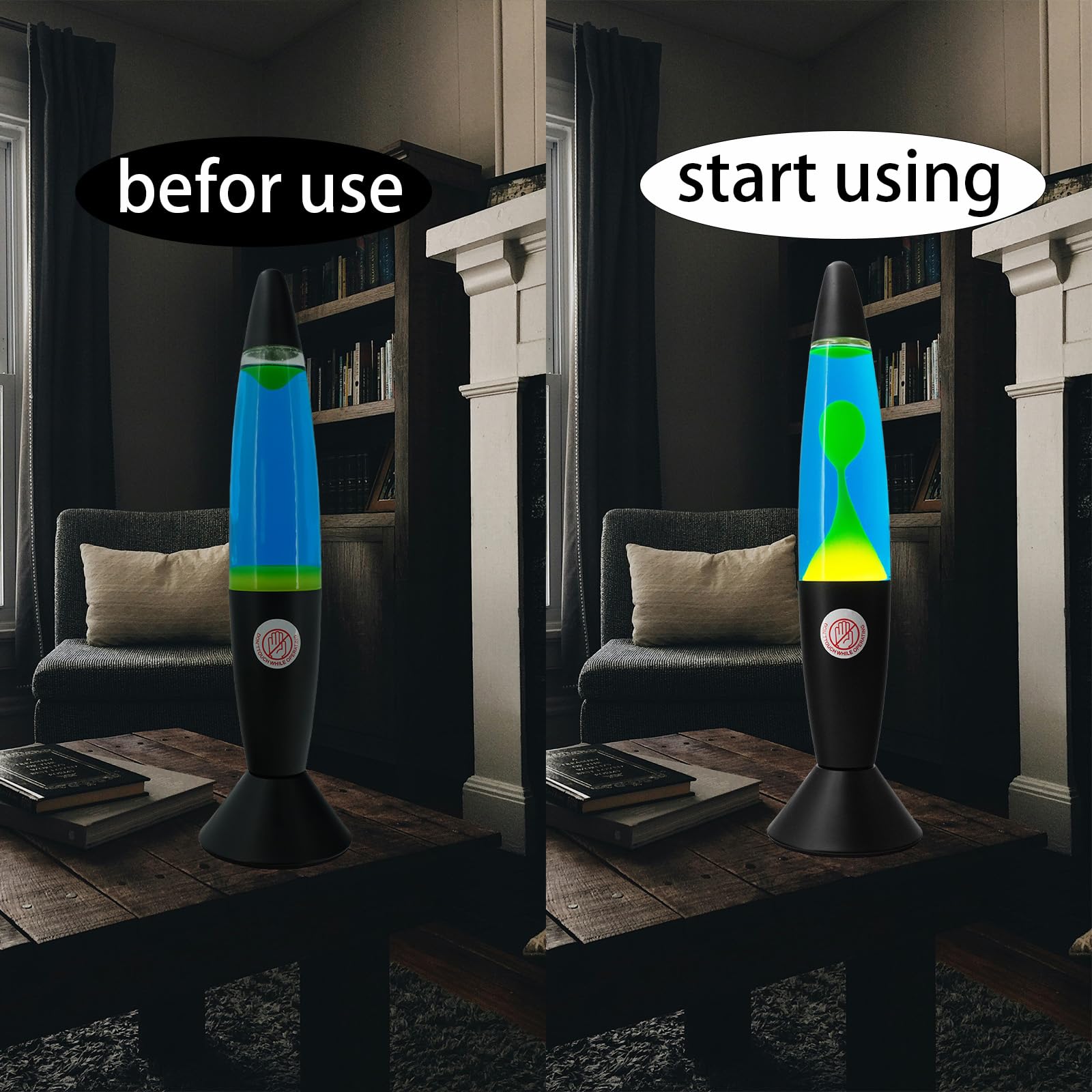 zhrisezlava 14IN Magma Motion Lamp, Blue Liquid with Green Wax Liquid Motion Lamp for Adults, Night Light Home Decor for Bedroom Decor Adults Girls Boys Gifts Offices Camps, Black