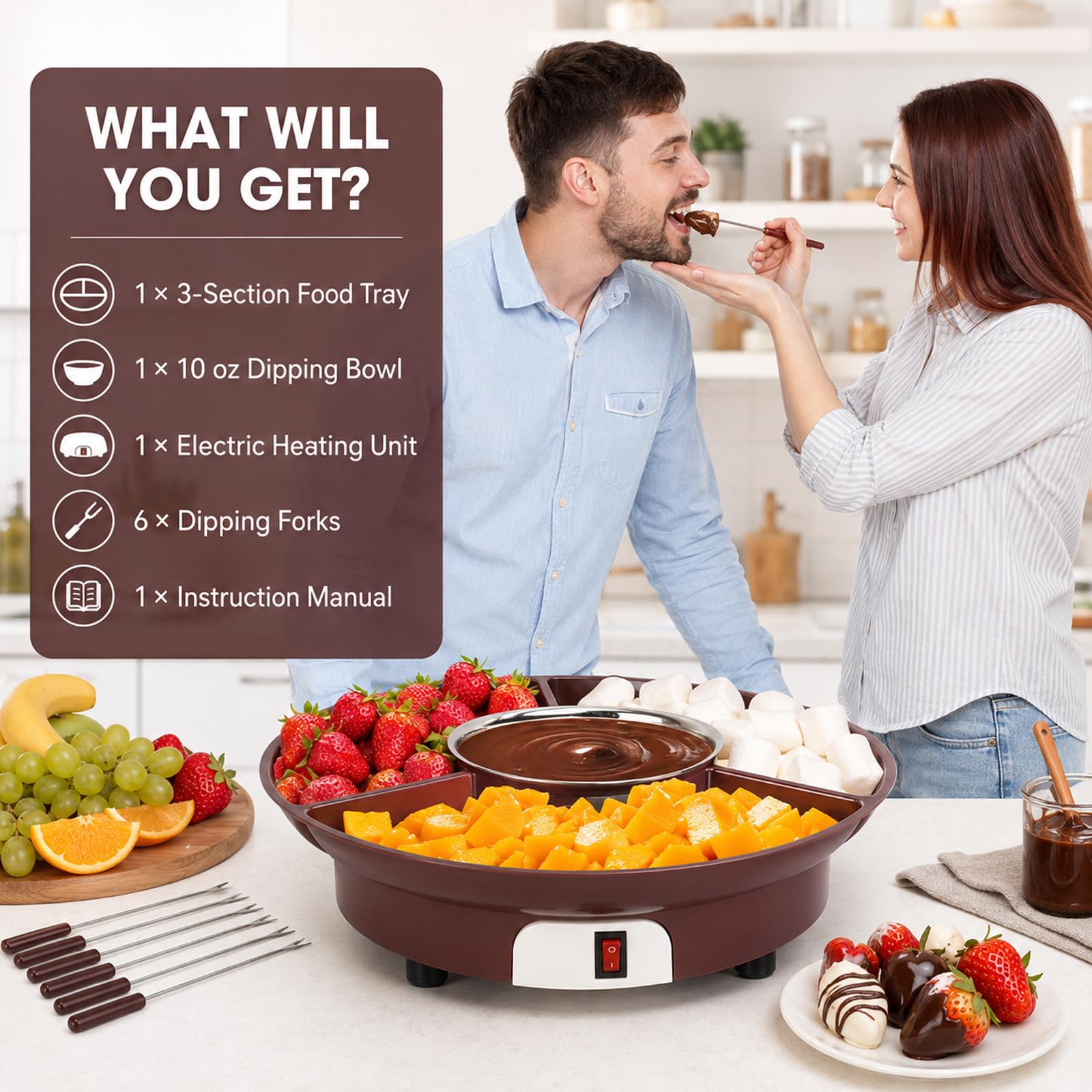 Scioglicioccolato Elettrico 10oz, Mini Fonduta con 6 Forchette e Vassoio