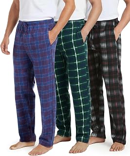 RealEssentials Men's 3-Pack Fleece Pajama Pants with Pockets, Soft Brushed Micro Fleece Sleep Bottoms