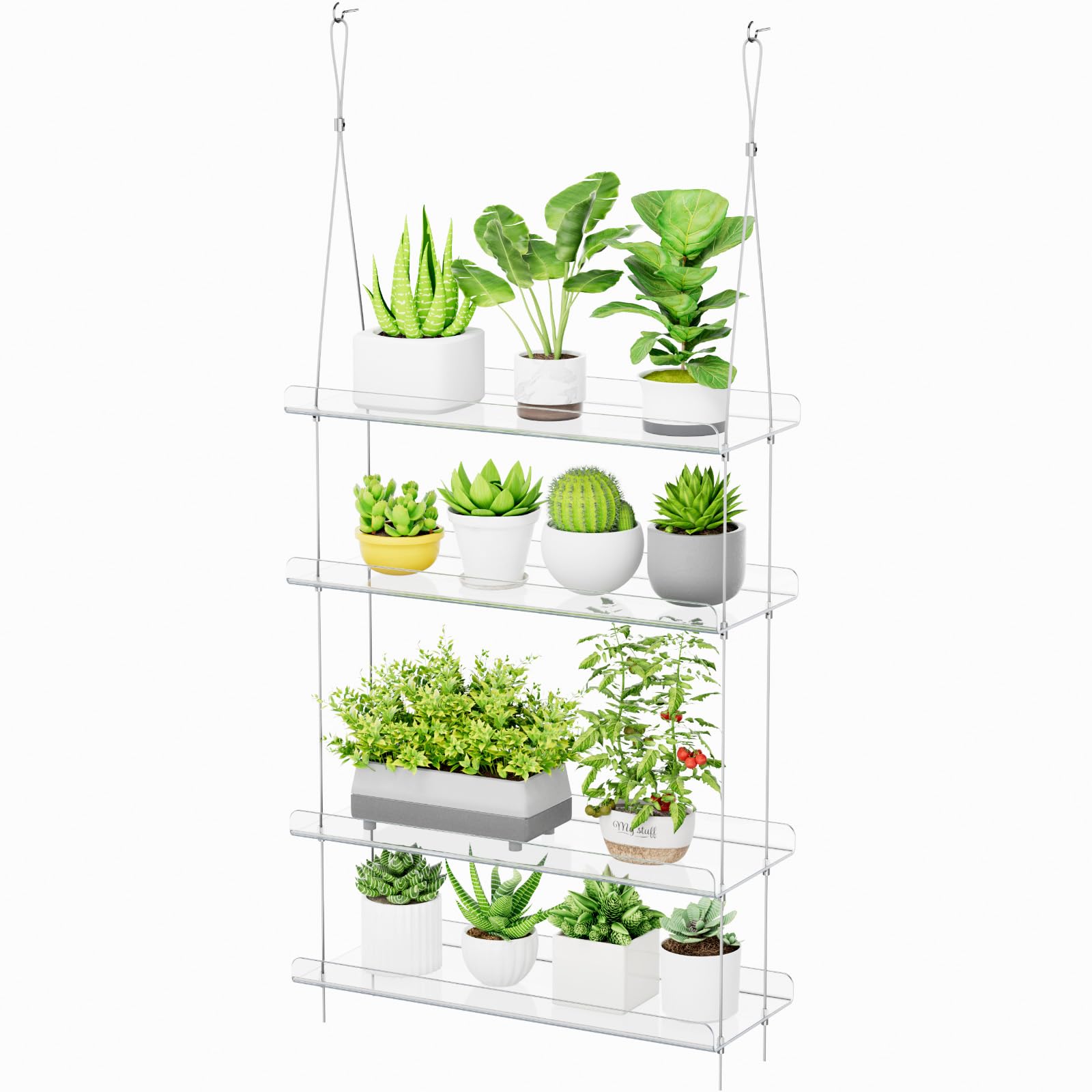 Lifewit 4-Tier Window Plant Shelves 15 inch,Acrylic Adjustable Hanging Floating Shelf, Window Sill Extender for Indoor Succulent Plants, Micro Greens, Seed Starter Pots, Herb Planters