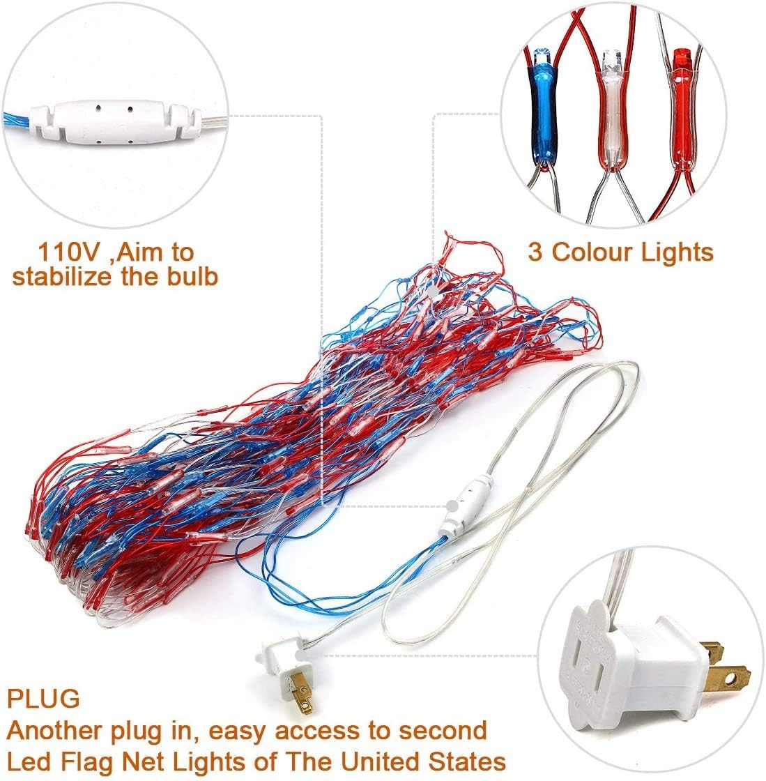 Decute American LED Flag Net Lights - 420 LED 4th of July Decorations Outdoor Lighted Flag String Lights of The United States for Memorial Day Yard Garden Festival Holiday Party