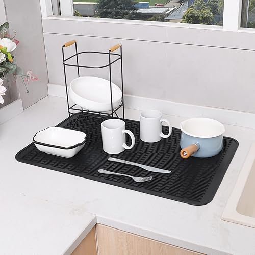 Miniatura 5 de Tapete de silicona para secado de platos para múltiples usos, fácil de limpiar, ecológico, resistente al calor, tapete de silicona para encimera o