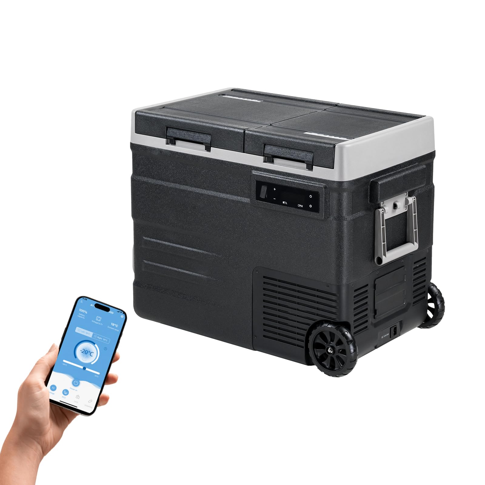 UD55 49L Bi-Zonal Réfrigérateur de Voiture Portable congélateur et réfrigérateur, Glaciere Électrique à Compression pour Maison, dortoir, Camping, Avec Roues, -20℃ BIS 20℃