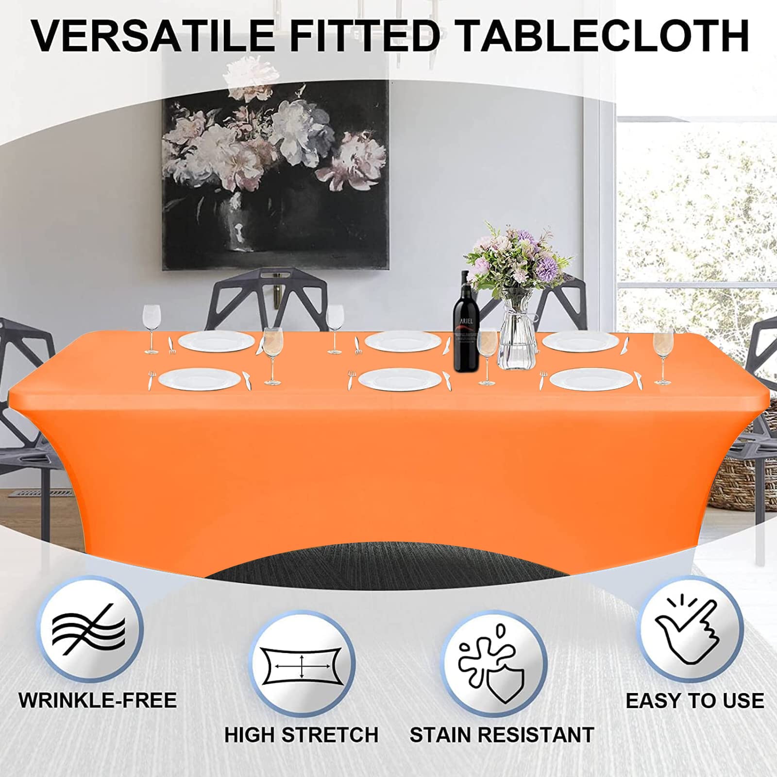 Newthinking 6ft Spandex Fitted Tablecover, Washable Rectangular Stretch Trestle Table Cloth for Banquet, Wedding Party Holiday Event - Image 4