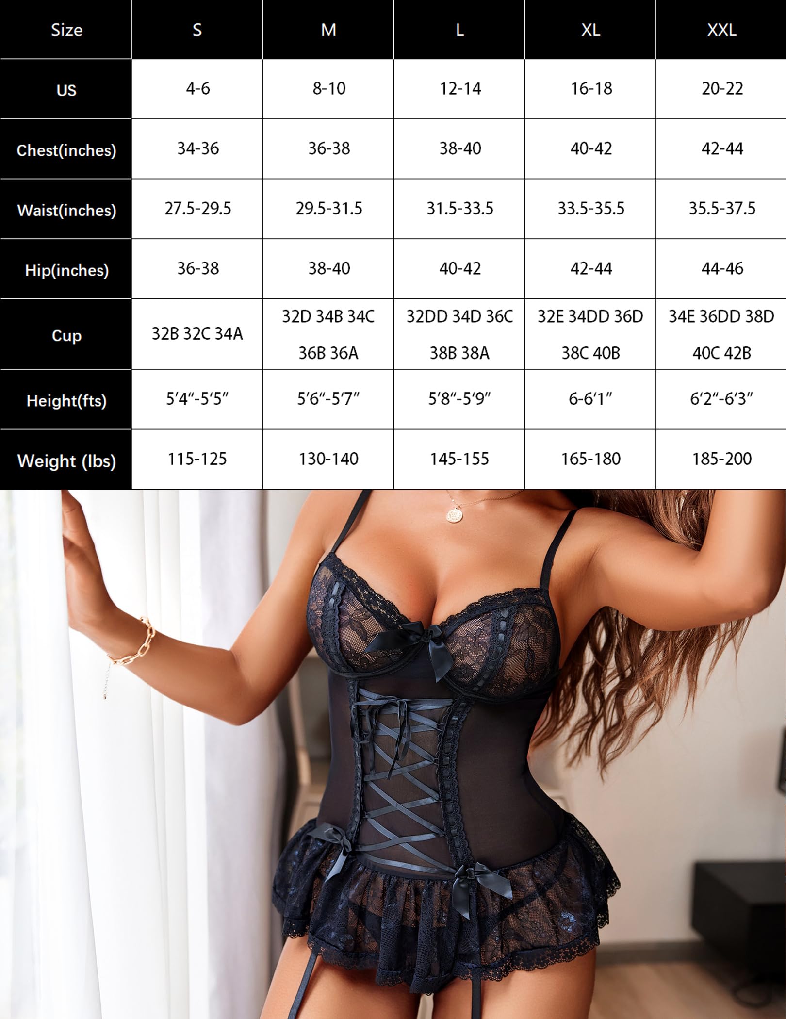 Avidlove Lingerie for Women Lace Bodysuit V Neck Babydoll Lingerie Sleepwear Nightgown: Small Pure Black