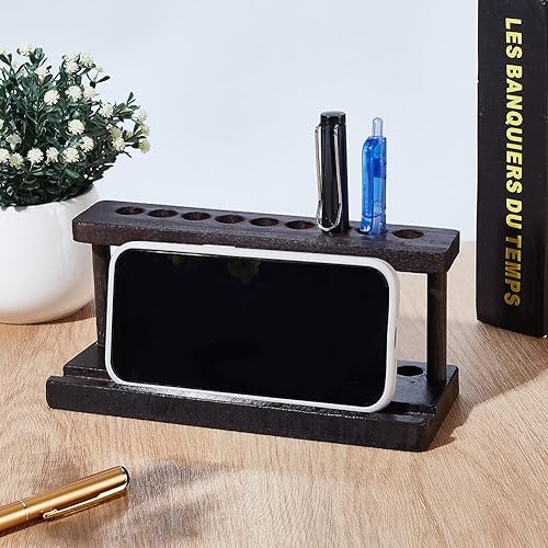 Miniatura 3 de Portalápices de madera de 9 agujeros, 7.9 in, soporte de exhibición de madera para bolígrafo, organizador de bolígrafos de escritorio de madera,