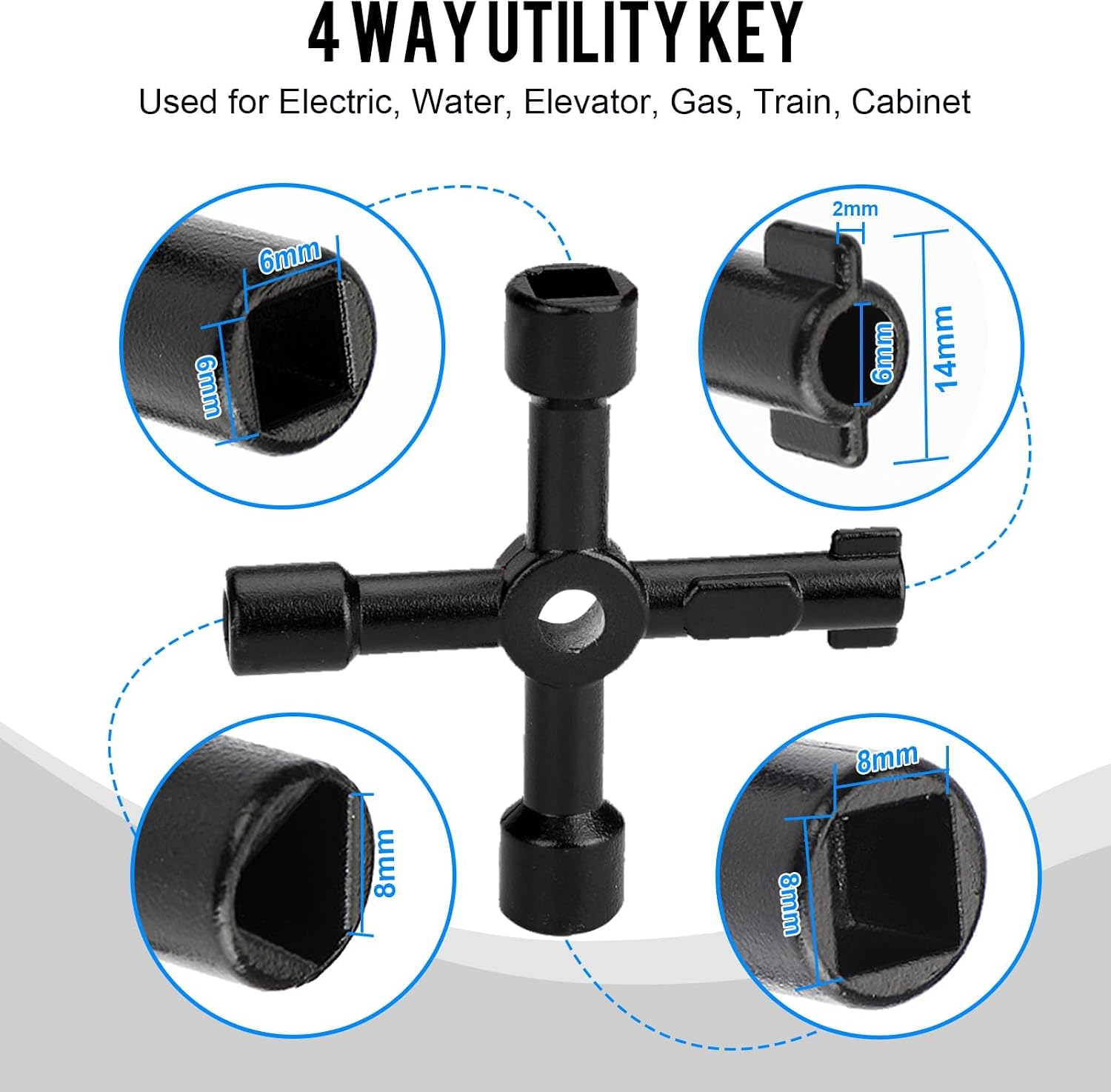Water Meter Key 29 Inch with 4-Way Utility Key, Adjustable Length T-Handle Water Shut Off Tool for Main Meter Valves