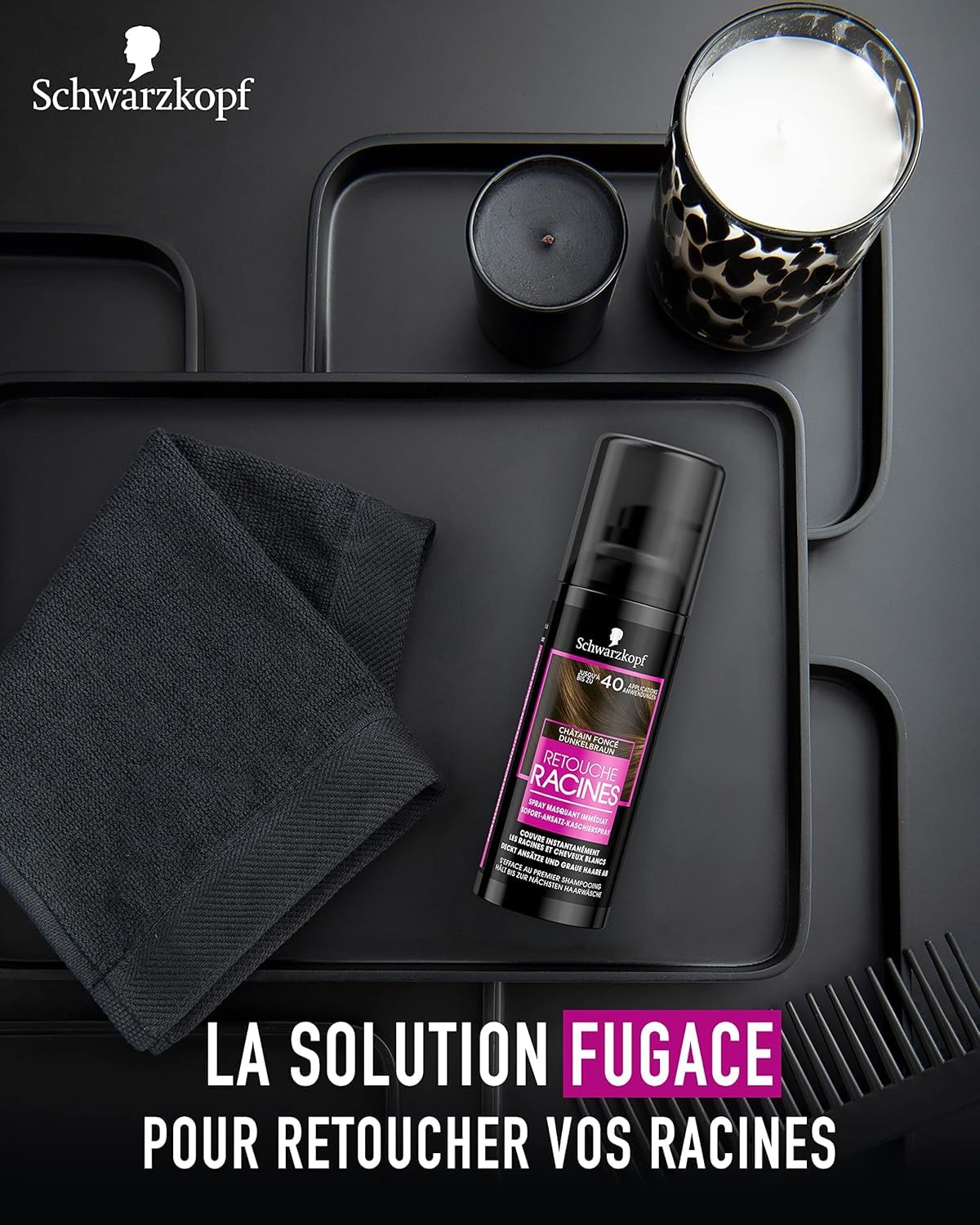 Schwarzkopf - Lot de 3 Retouche Racines Cheveux Blancs - Spray Masquant Temporaire Racines Cheveux - S’efface au premier shampooing - Châtain foncé