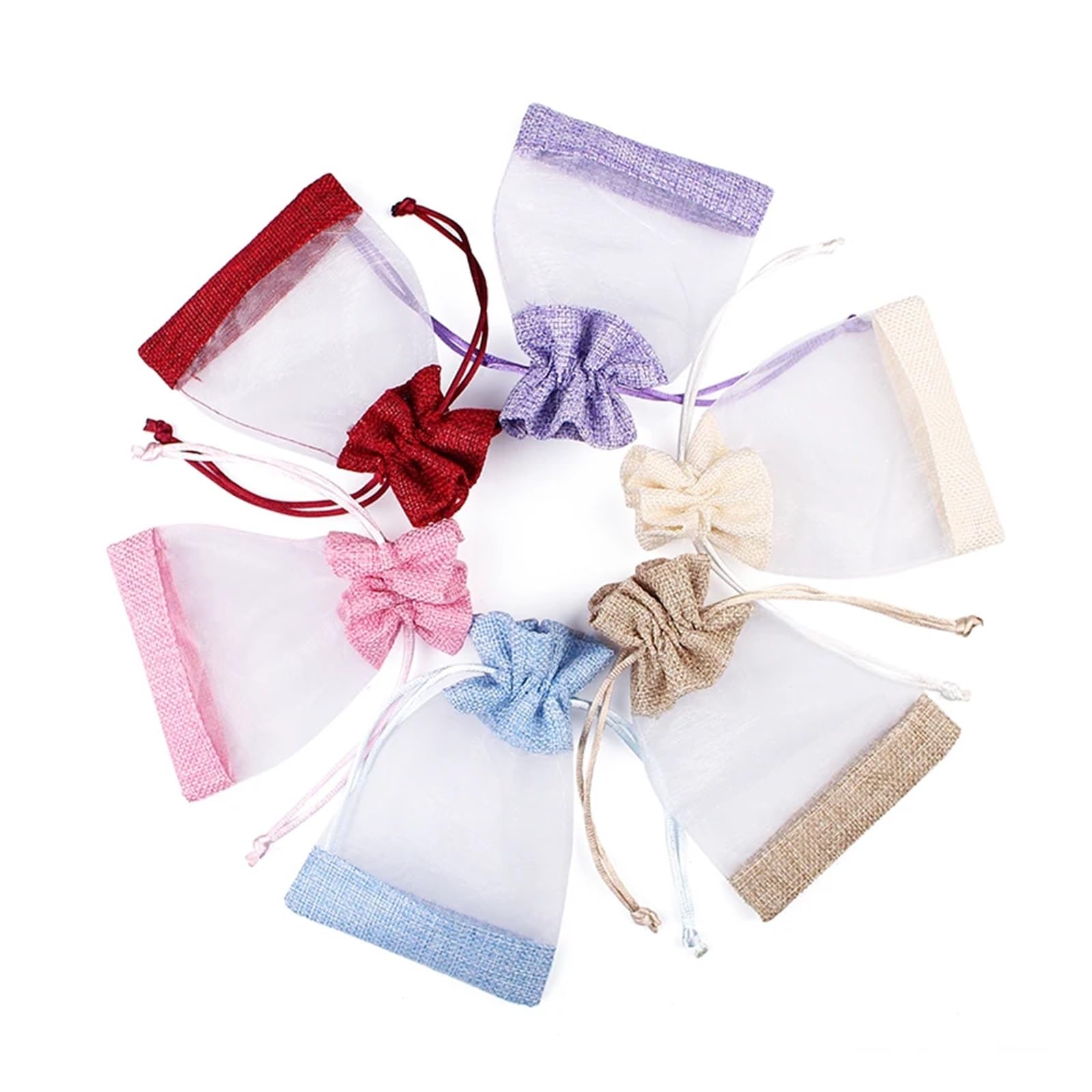 WENH 50 szt. Lniana torba Organza saszetka ze szwem sznurek do pakowania biżuterii woreczki na prezenty weselne(Multi,15X20CM_OTHER)