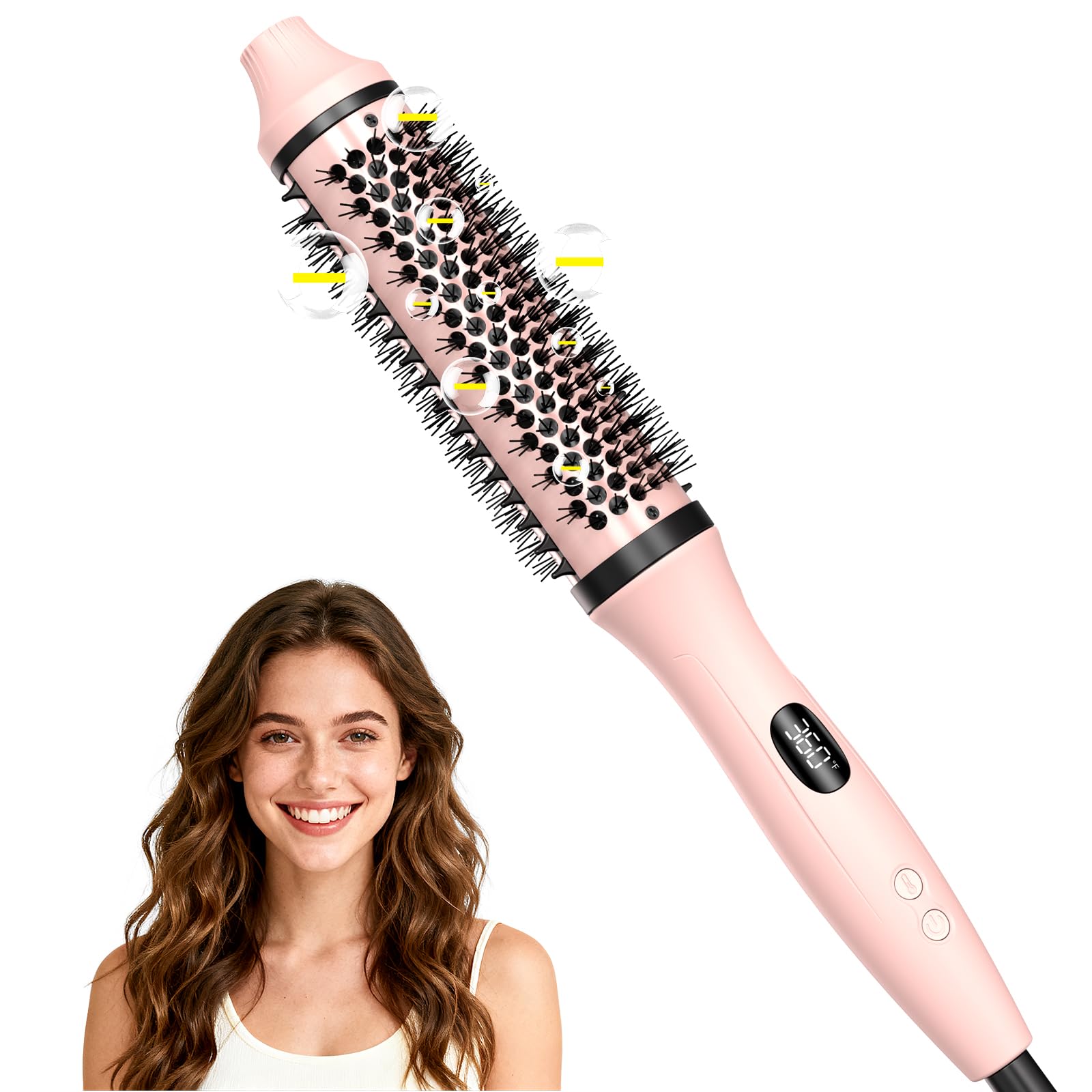 Bopcal Thermal Brush 3 in 1 - Thermobürste Rundbürste mit Digital Display, Ionische Lockenbürste Reduziert Frizz, Thermo Bürste für Glattes, Voluminöses & Lockiges Haar, Dual-Spannung C257 410