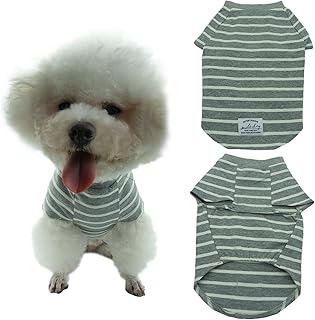 EnigmaGoods Dog Shirt Light Elastic Soft Comfortable Breathable Cotton Pet Apparel Safe Care for Small Medium Dogs & Cats Striped Design Vest for Puppies Ideal for Everyday Wear L/Gray-White