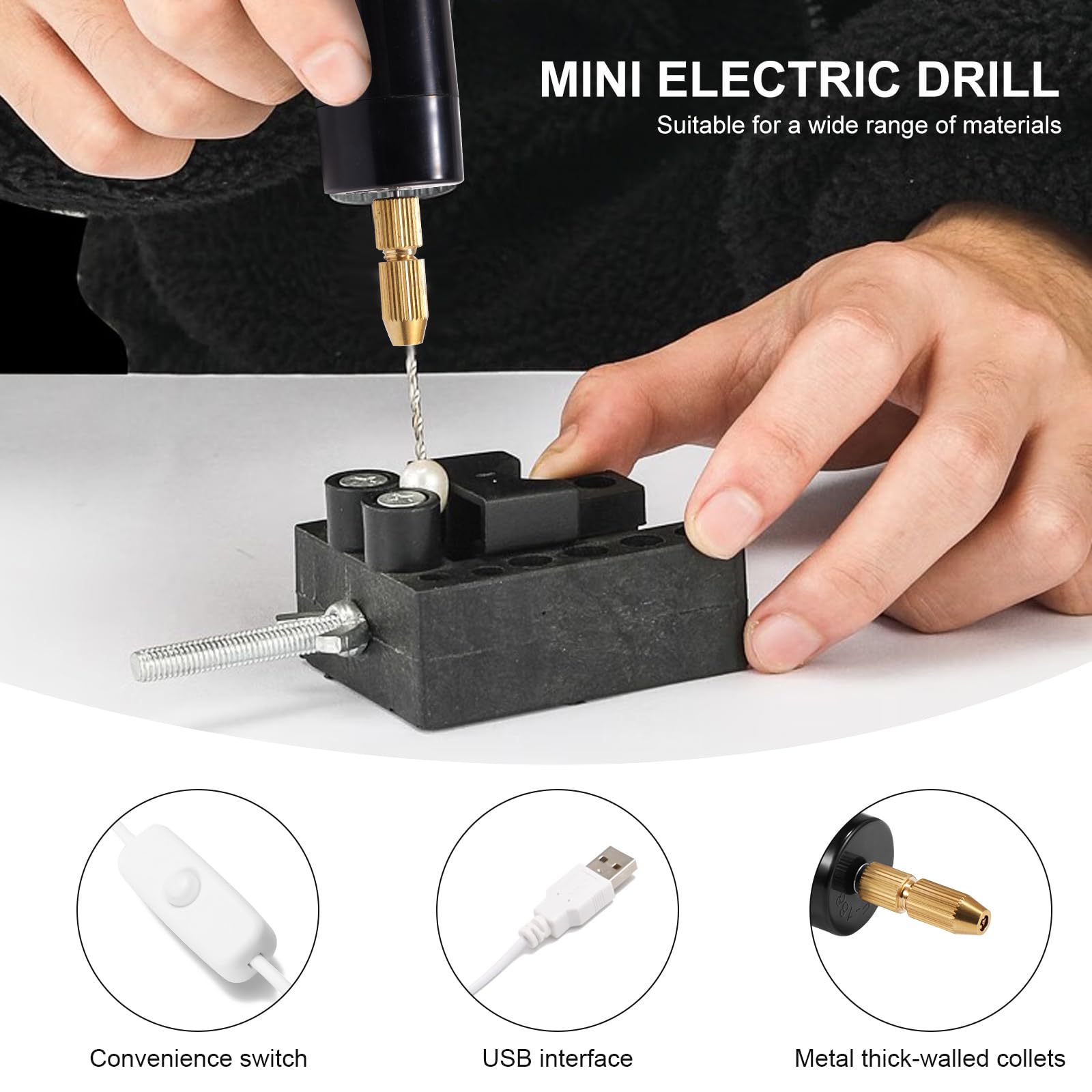 Mini Trapani Elettrici Portatile 5V Ricaricabile con 9 Pezzi Trapano USB Foratura Legno Plastica