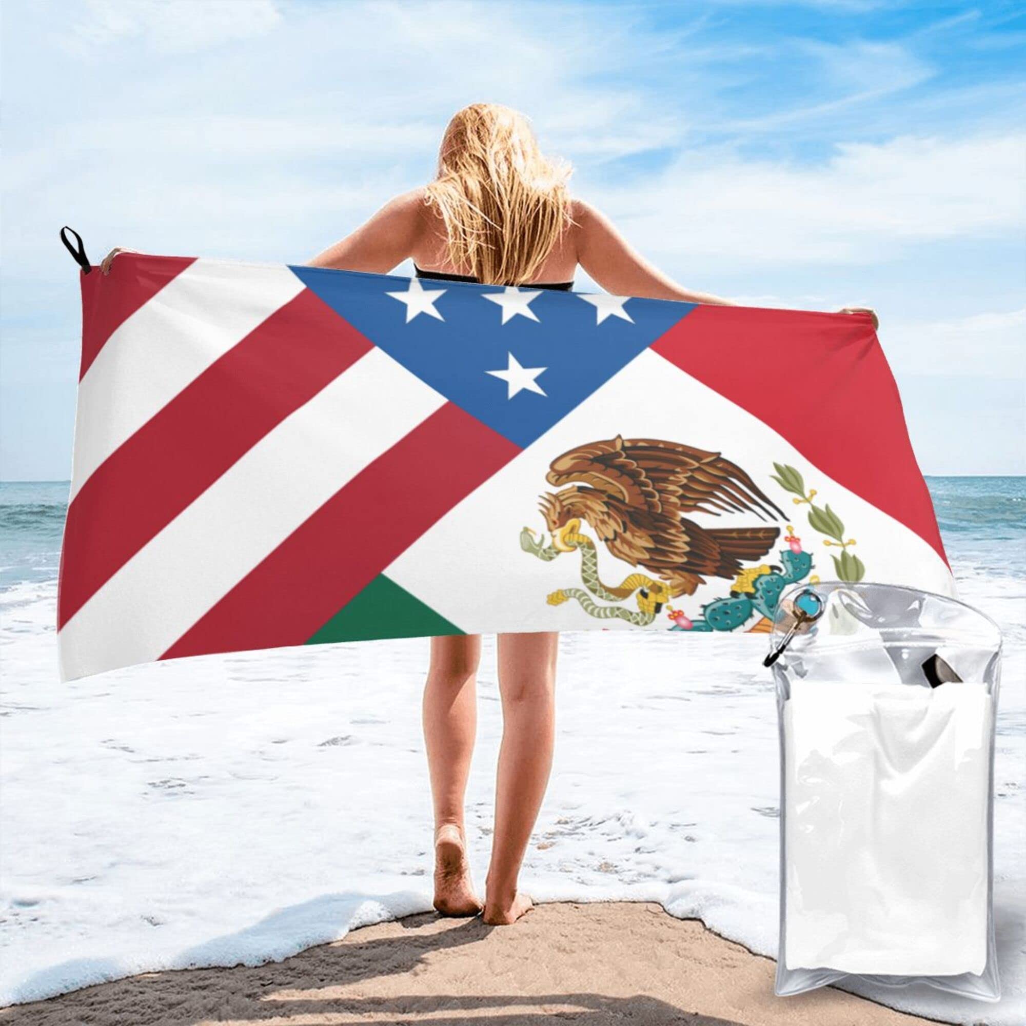Lsjuee American Mexican Flag Microfiber Beach Towel-Quick Dry Oversized Towels Blanket for Travel Pool Camping