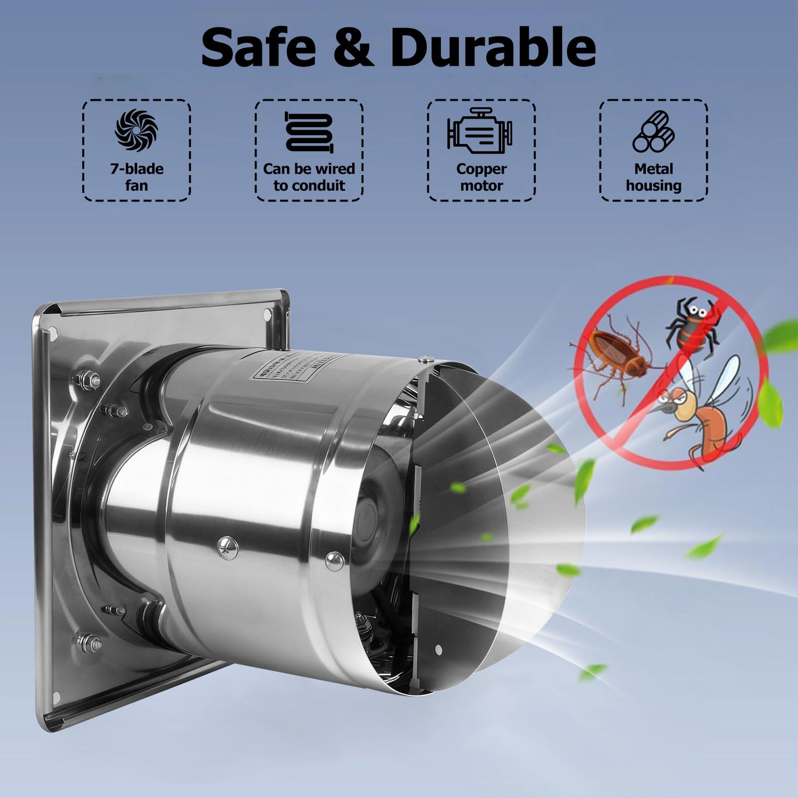 250mm Ventola Aspirazione, Potente Estrattore Aria da Parete 1750 m³/h, Aspiratore Industriale Estrattore Ventilazione per Ufficio, Garage e Magazzino, Circolazione dell'aria per Bagno e Cucina