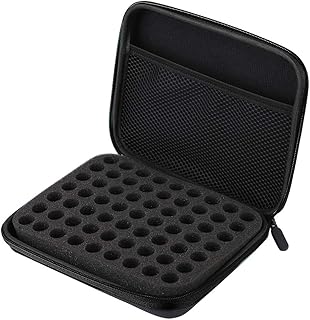 OUKENS Bolsa de armazenamento/bolsa de armazenamento de óleo essencial, 1-3 ml, 63 compartimentos, capa dura de EVA para armazenamento de óleos essenciais, bolsa organizadora com inserção de espuma e transporte  