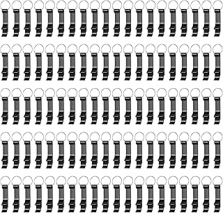 100 Pack Black Metal Bottle Opener Keychains, Tiny Beverage Opener Party Favor (Black, 100Pcs)