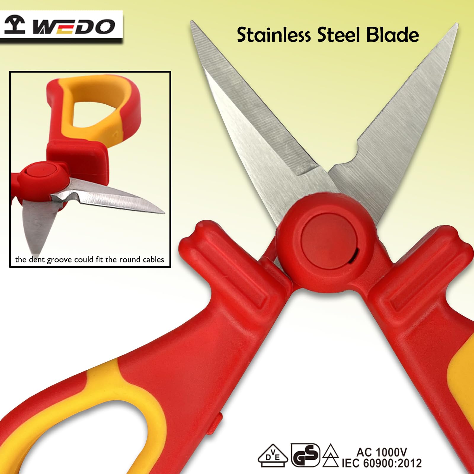 WEDO VDE 1000V Tijeras aisladas, tijeras de seguridad para electricistas, cortadores de alambre, resistentes al óxido, IEC 60900