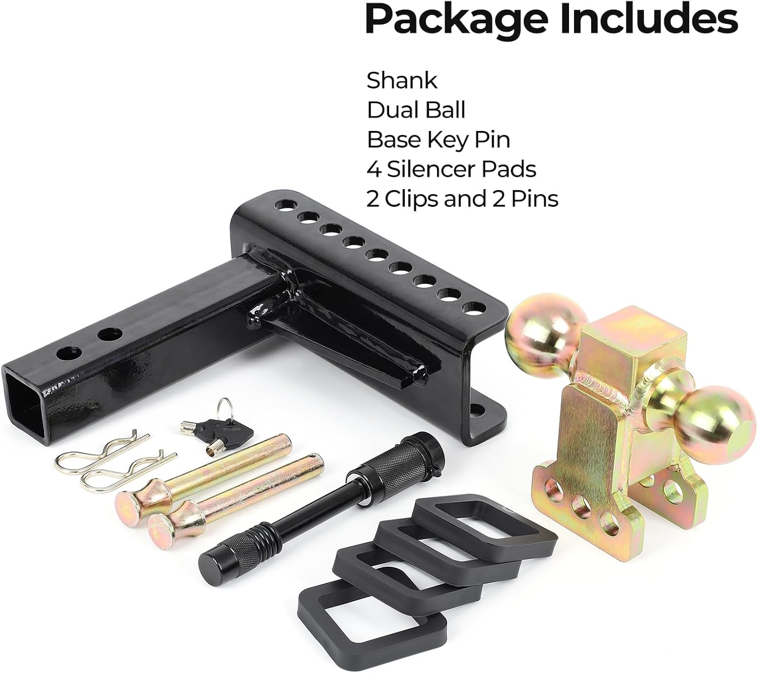 Adjustable Trailer Hitch, 6 inch Drop & Rise Hitch with 2 inch Receiver, Heavy Duty Tow Hitch Ball Mount for Truck 15000 LBS GTW, 2" & 2-5/16" Ball with Anti-Theft Pin 4 Silencer Pads, Black