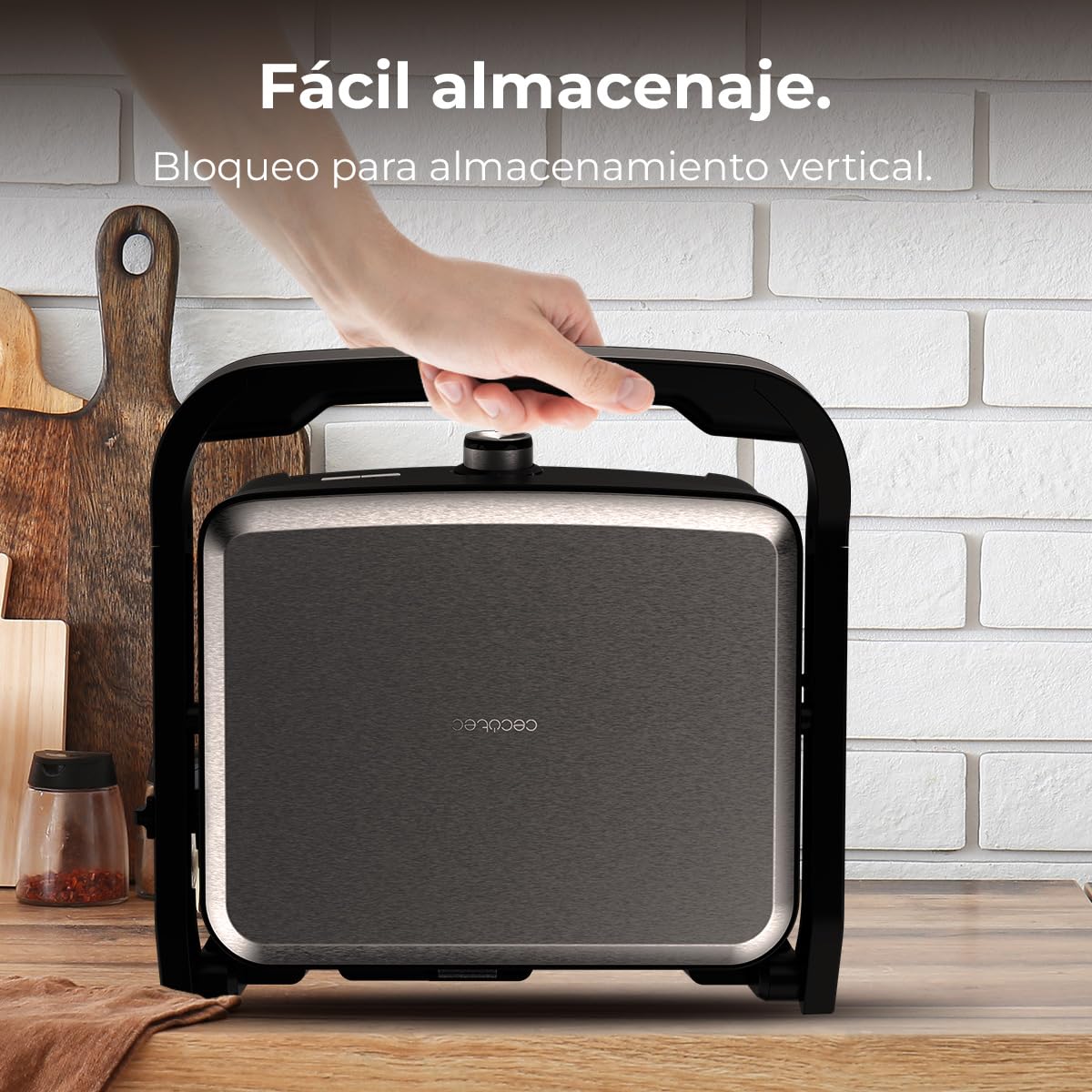 Cecotec Parrilla Eléctrica con Grill Rock'nGrill 2000 Full Open. 2000W, Apertura 180º, RockStone Antiadherente, Placa Flotante, Recogegrasas, Almacenamiento Vertical, Temperatura Regulable, 279x229mm