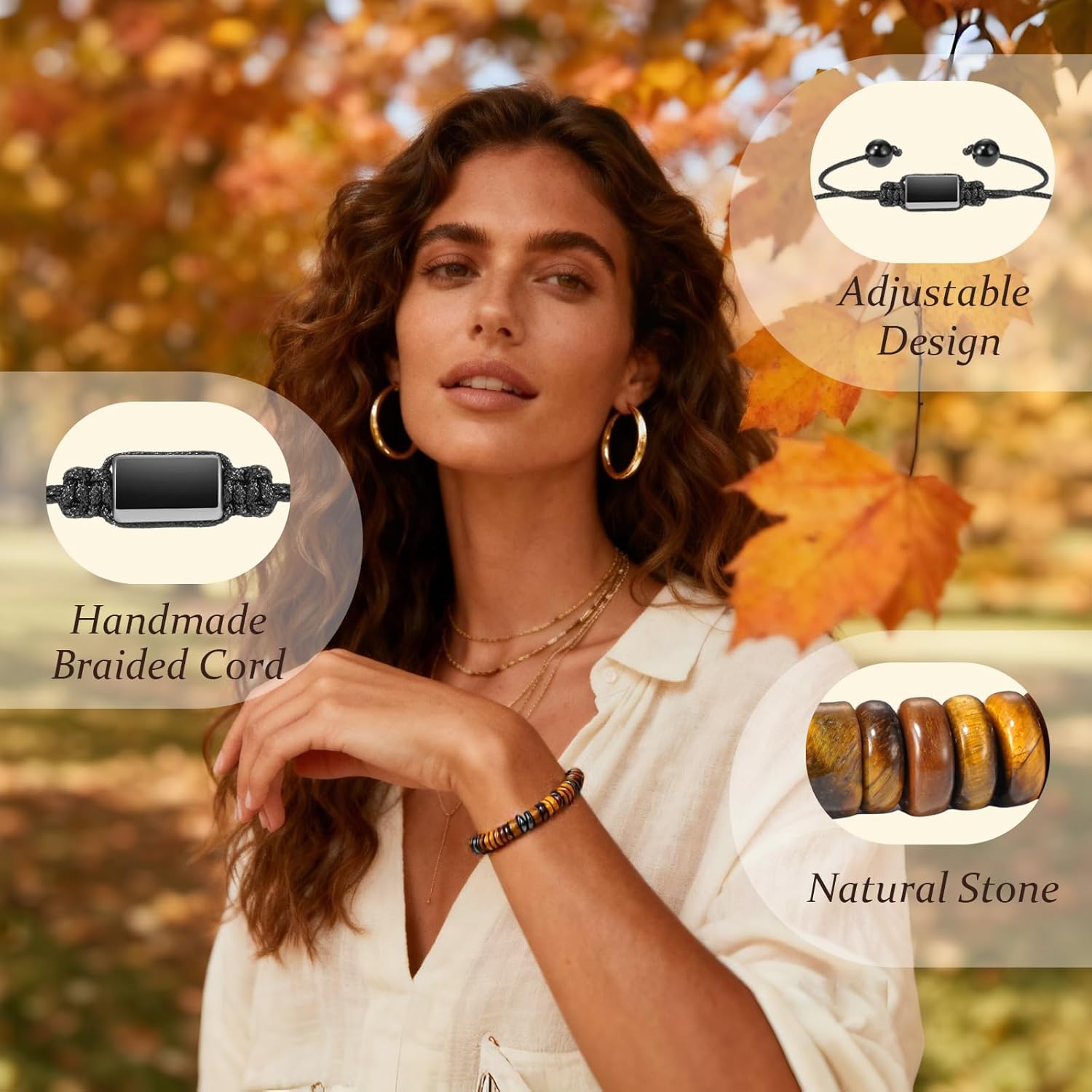 Boho Style Natural Stone Beaded Bracelets for Men Women, Adjustable Healing Crystal Bracelets for Anxiety Relief, Unique Gifts for Him Her - Image 3